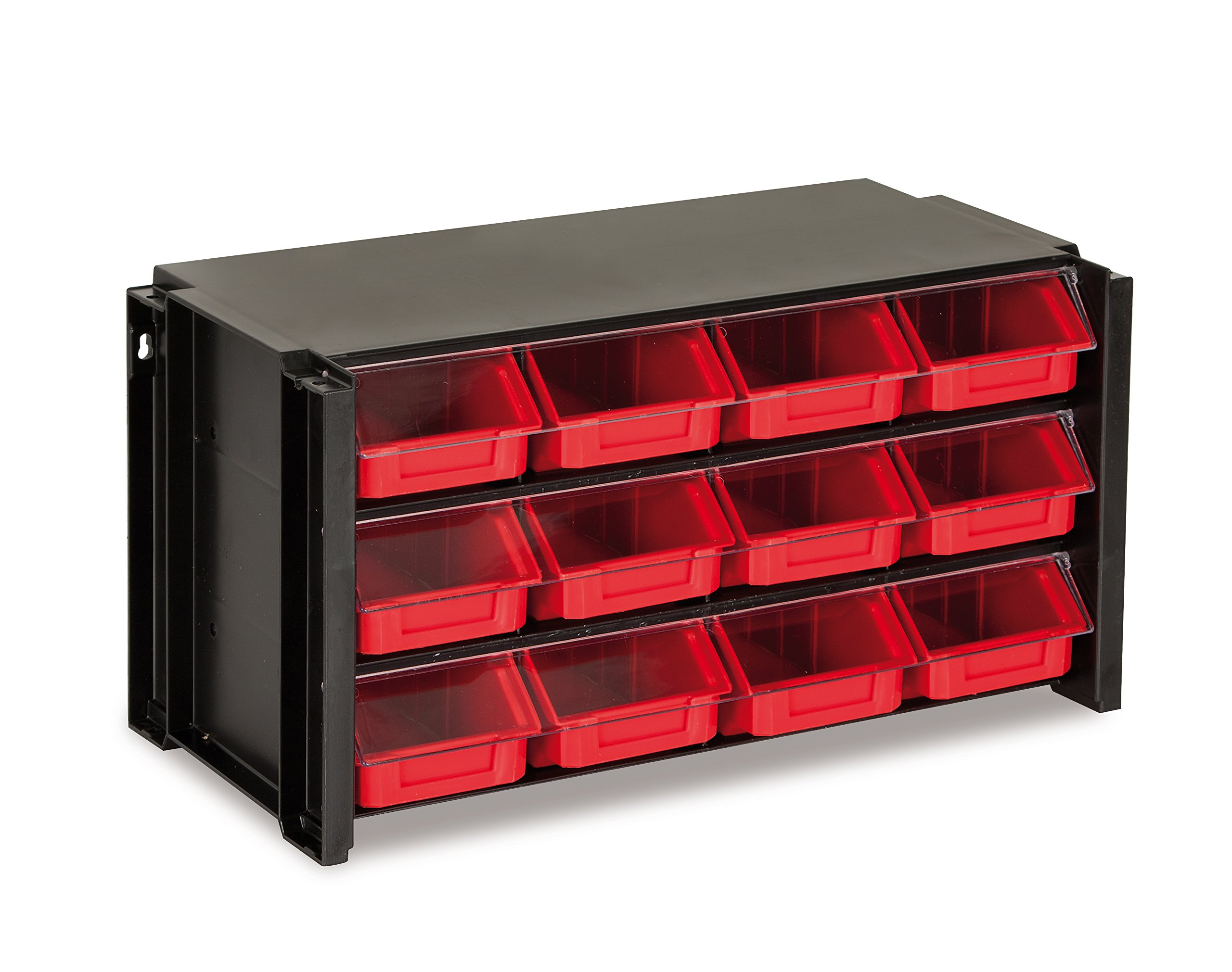 TaygShelf with stackable plastic sorter, 12 drawers, colour: black/red, one size