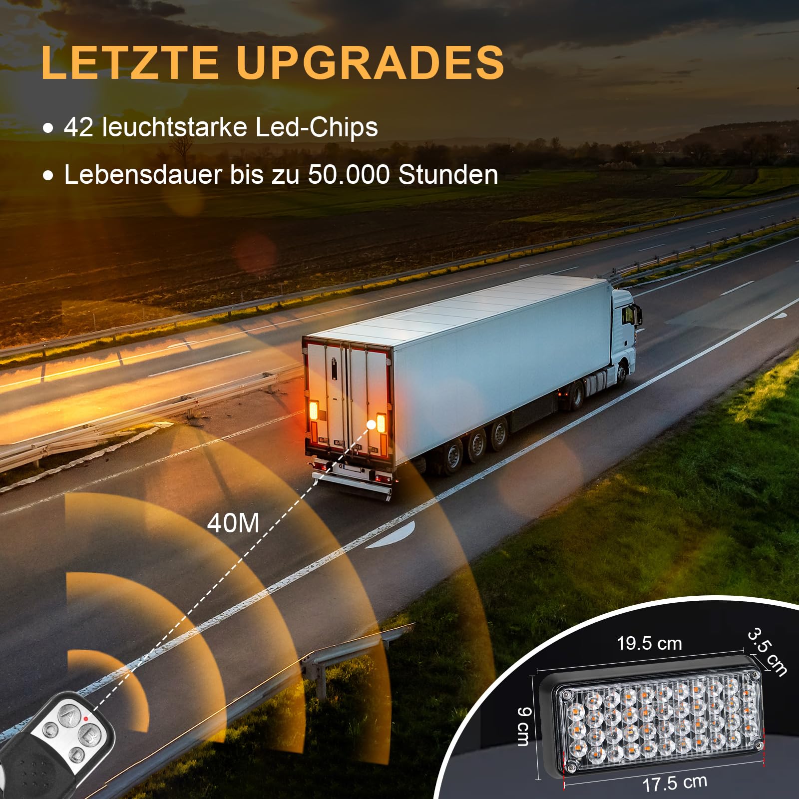 Dinfu LED Warnleuchte akku mit Fernsteuerung, 12V gelbes blinklicht auto magnet kabellose 5 Modes wiederaufladbare tragbare led blitzer mit Ladekabel für Auto Pkw Truck Traktor KFZ LKW