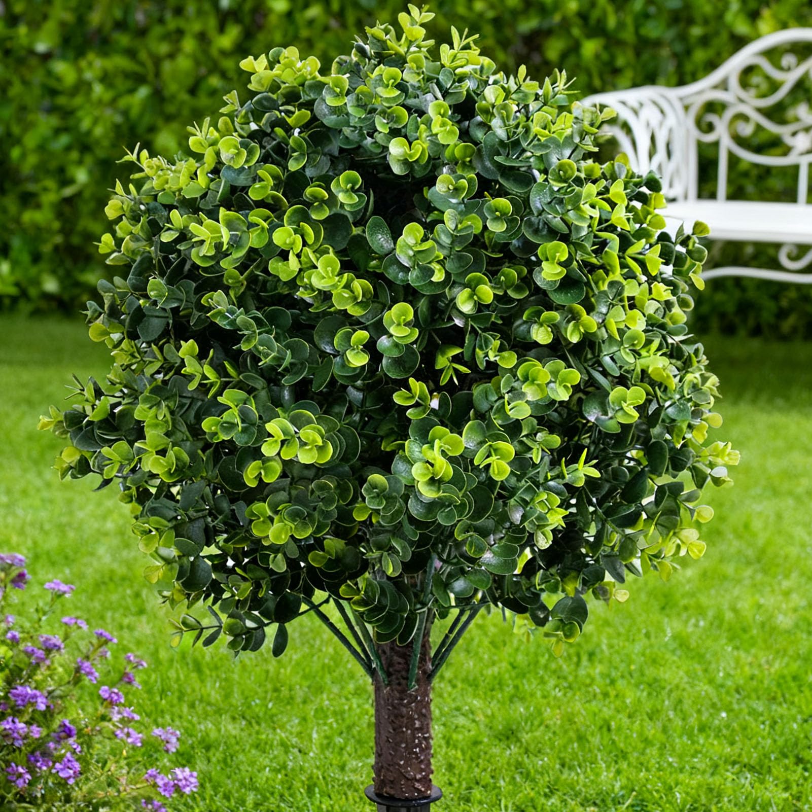 Topiky Albero Artificiale di Palla Topiaria da 17,7 Pollici, Pianta di Eucalipto Finto con Picchetto, Arbusto Verde in PE per la Decorazione del Cortile del Portico del Patio del Giardino