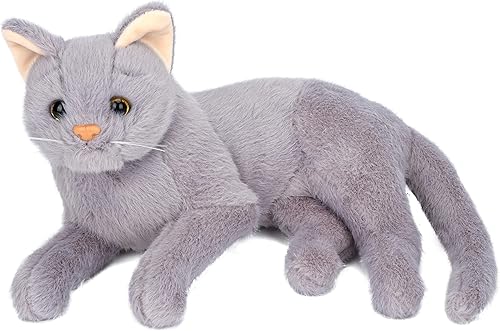 Easfan Gato de peluche realista de gatito mentiroso, juguete de peluche gris lindo para cumpleaños, vacaciones, niños y niñas, 10 pulgadas