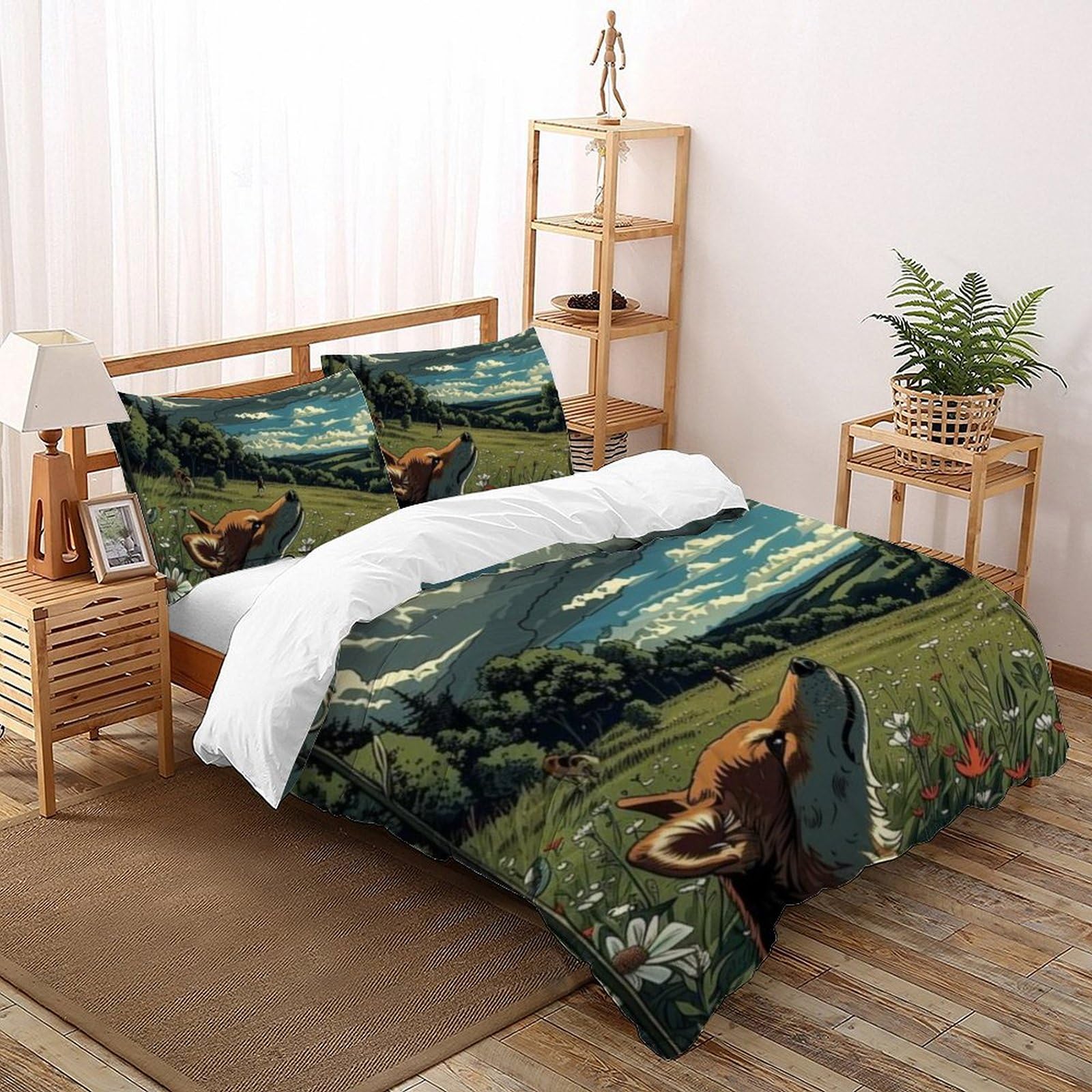 Housse de couette 220x240cm imprimé 3D chiots en microfibre respirante et douce