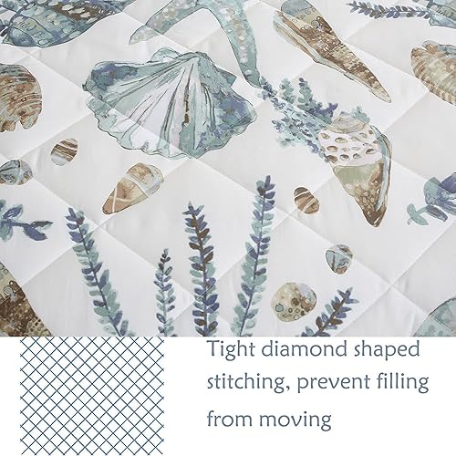 Miniatura 4 de FADFAY Juego de edredón de playa tamaño individual, 3 piezas, edredón de verano costero oceánico, 100% tela de algodón con relleno interior de