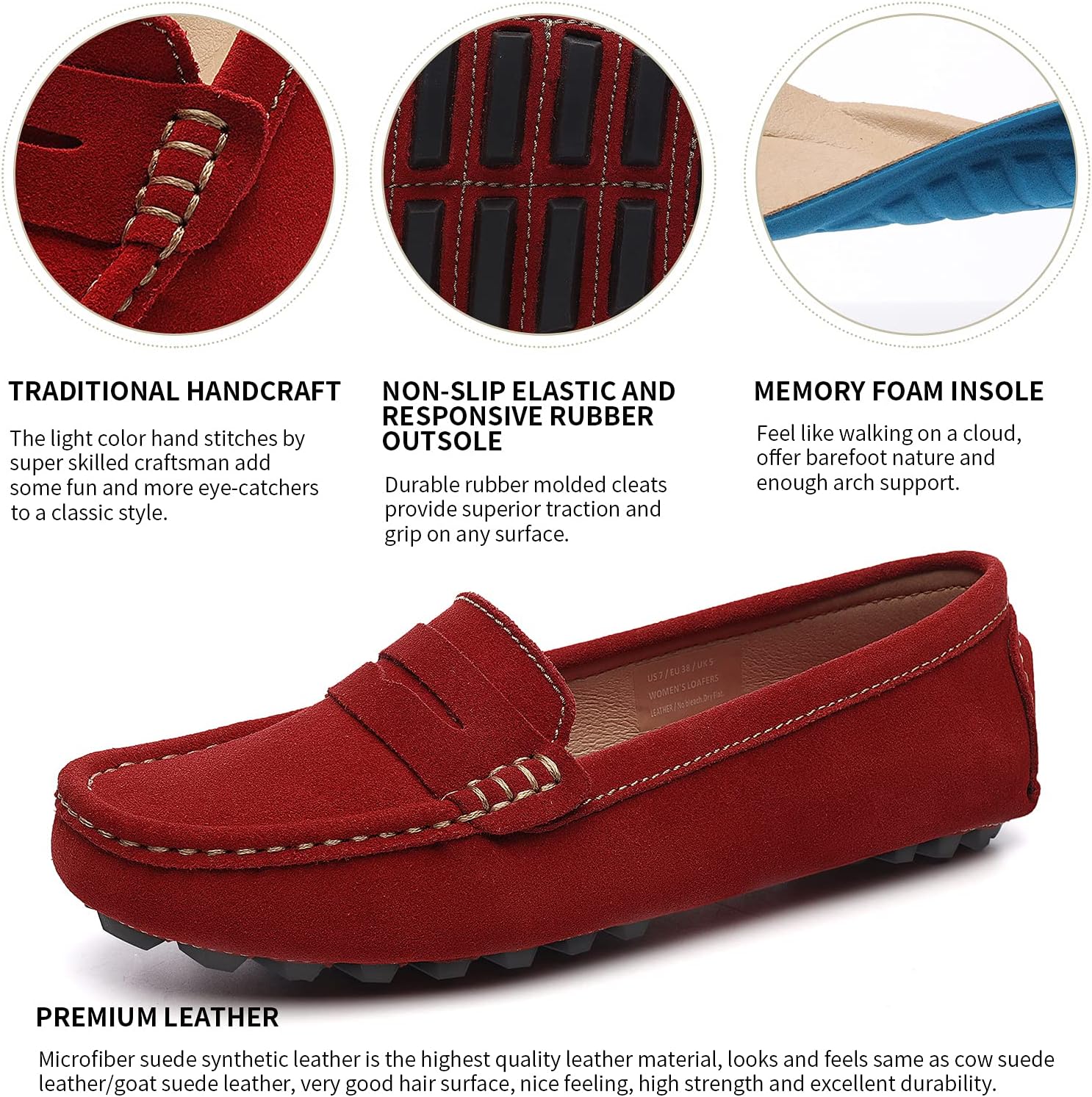 Osslue Women's Suede Leather Casual Penny Loafers Retro Ladies Moccasins Driving Mocs Comfort Slip-On Fashion Boat Shoes Classic Flats - Image 5