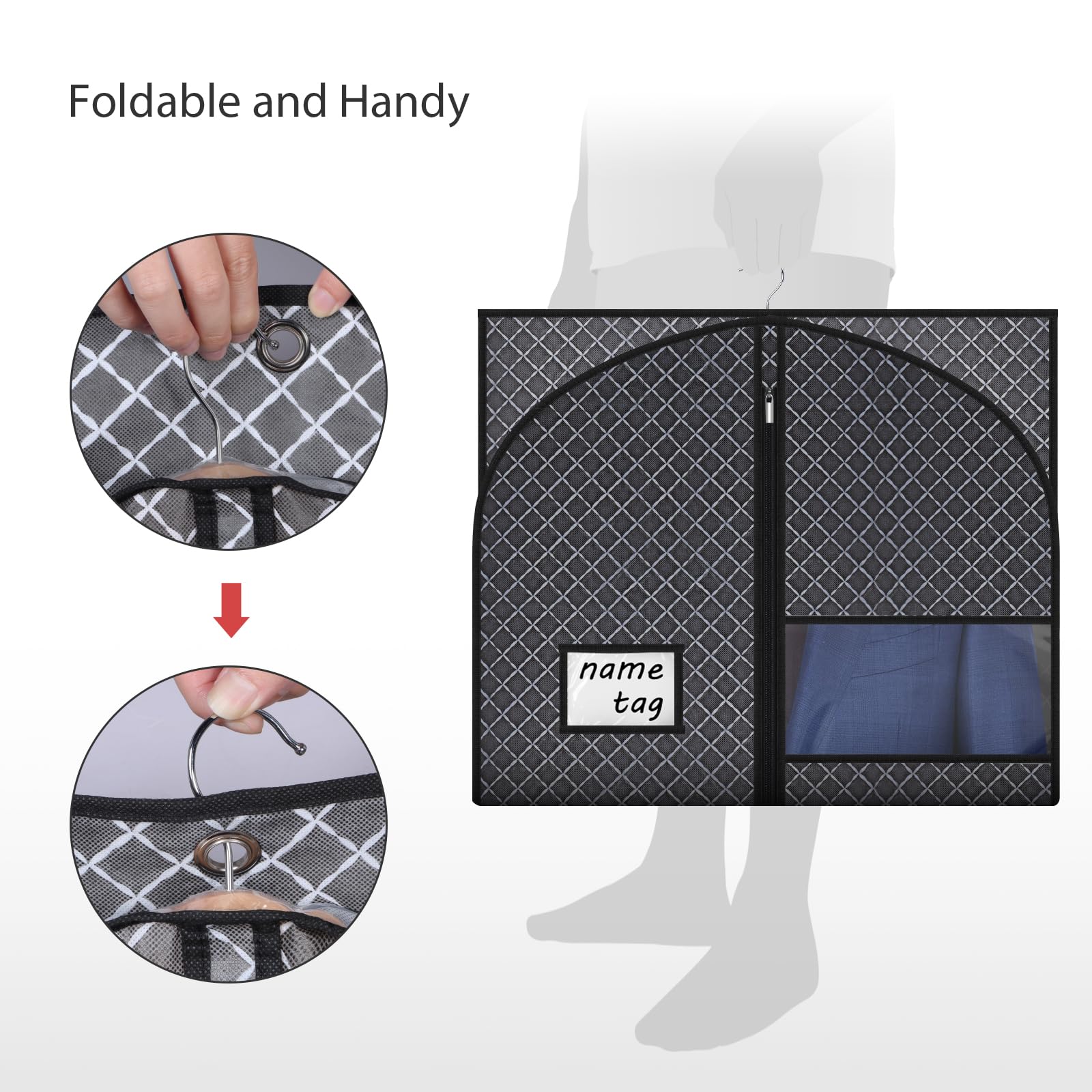 Univivi Anzugtaschen für Schrankaufbewahrung und Reisen, 101,6 cm, hängende Kleidersäcke für Herren, Anzughülle mit transparentem Fenster und Ausweishalter für Anzugjacke, Hemd und Mantel, 10 Stück
