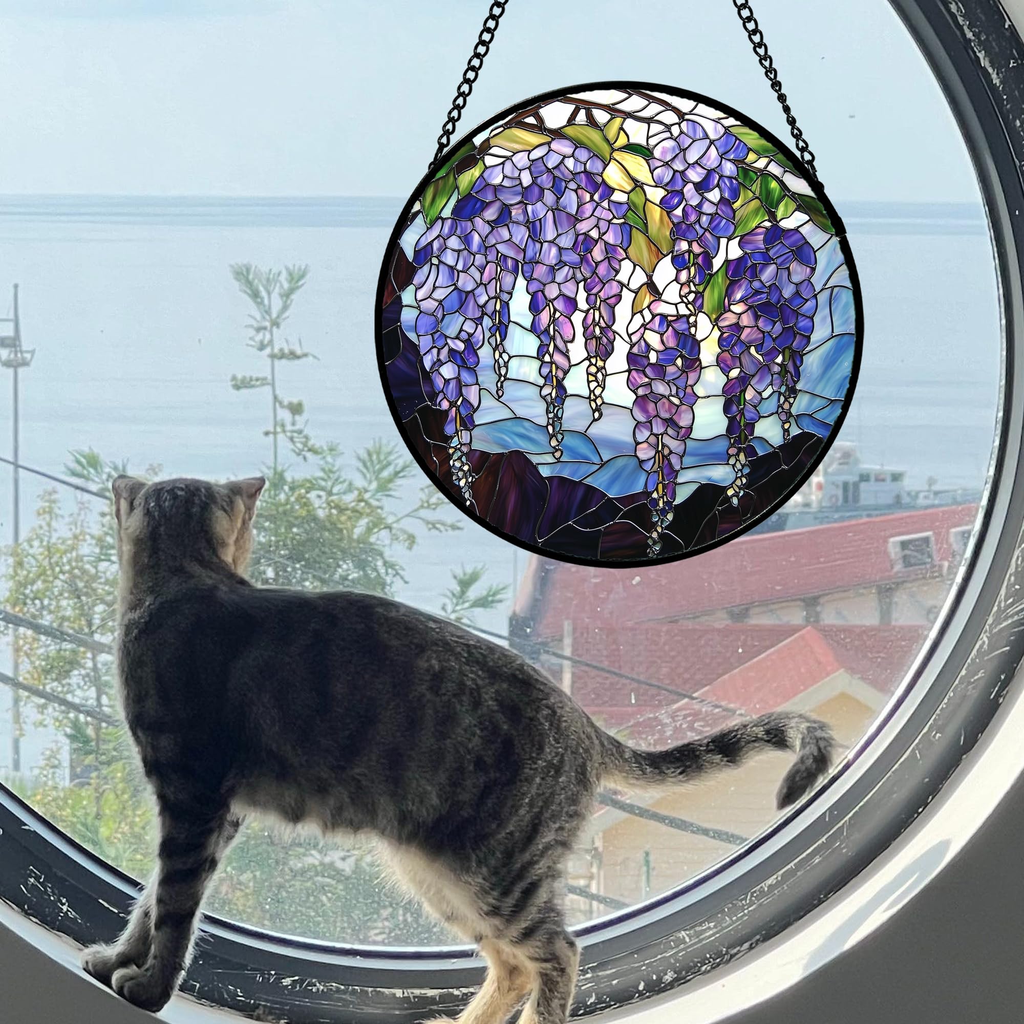 Amazon.co.jp: AMDERVEN ステンドグラス 窓掛け 藤の花 サン