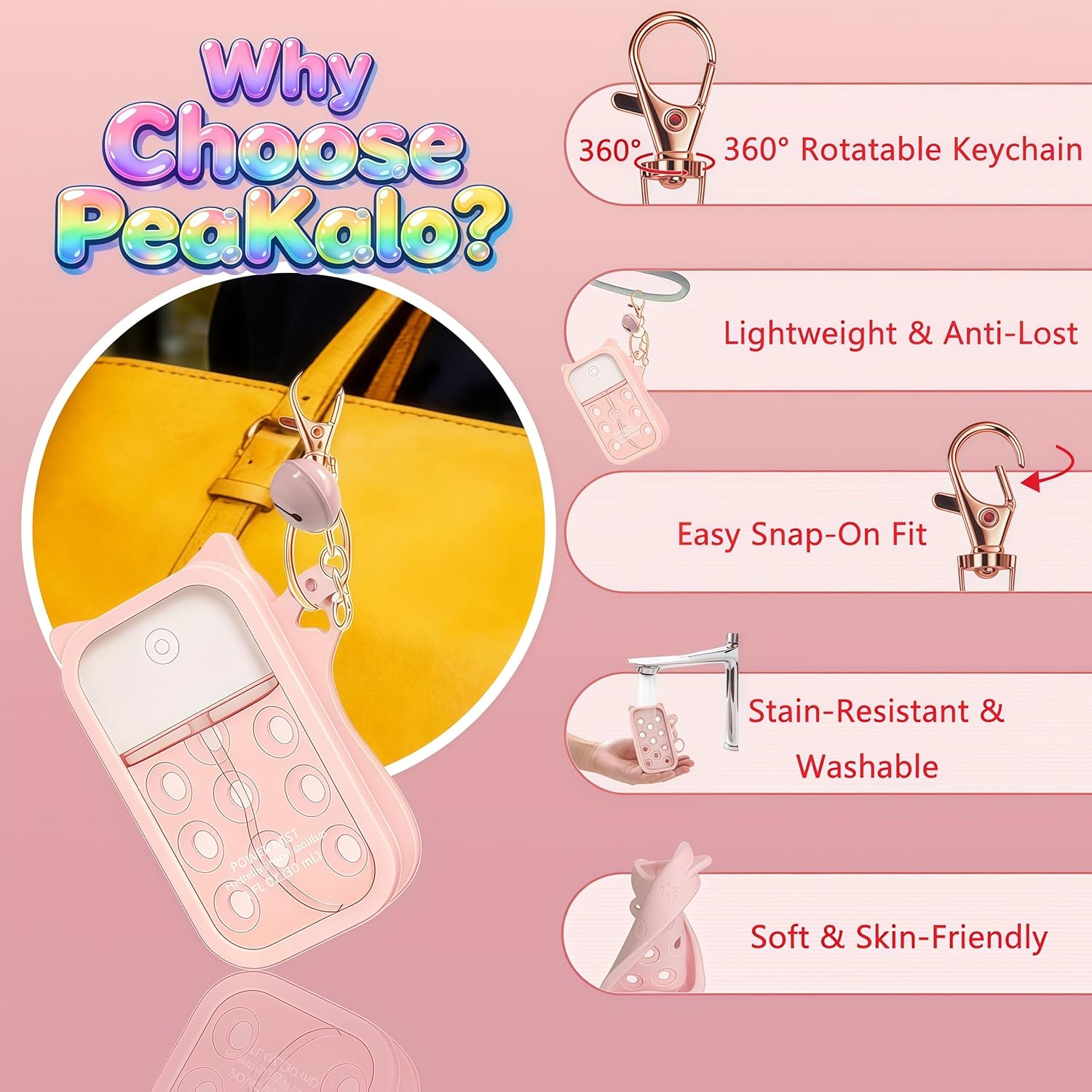 Cat Silicone Case for Touchland Hand Sanitizer Spray, Compatible with Power Mist Glow Mist 1 FL OZ/30ML for Touchland Case with 2 Keychains Cute Bell Portable Travel Accessory - Image 5