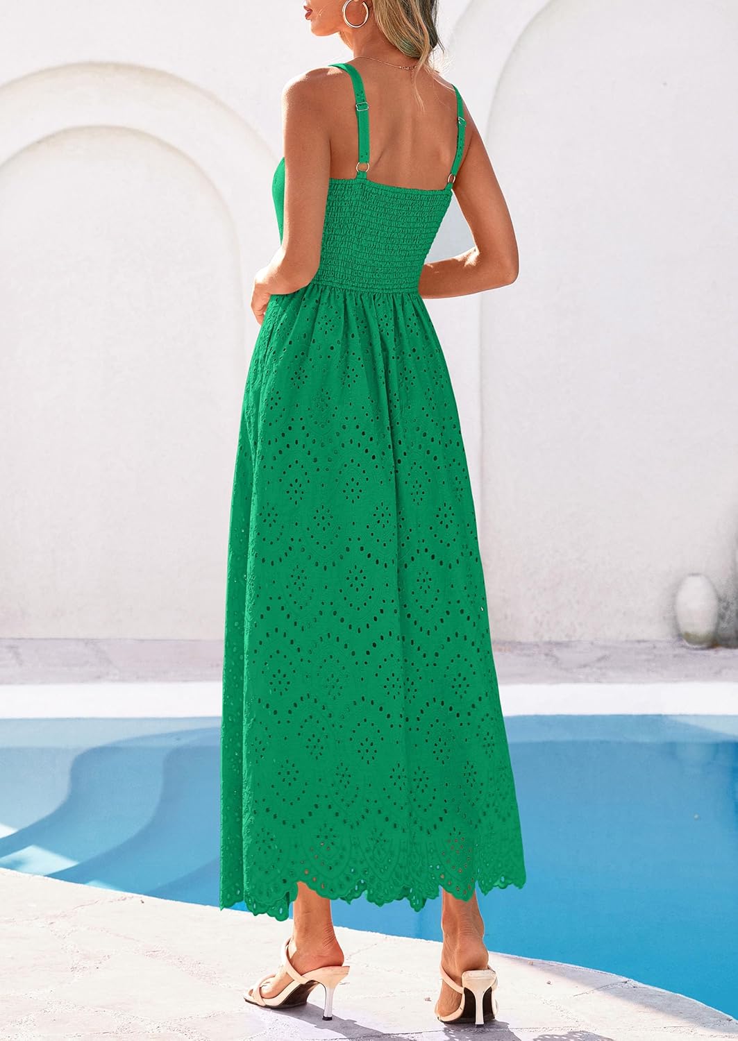 PRETTYGARDEN Womens Sleeveless Maxi Summer Dresses 2026 Hollow Out Eyelet Square Neck Ruffle Flowy Beach Vacation Sundress - Image 4