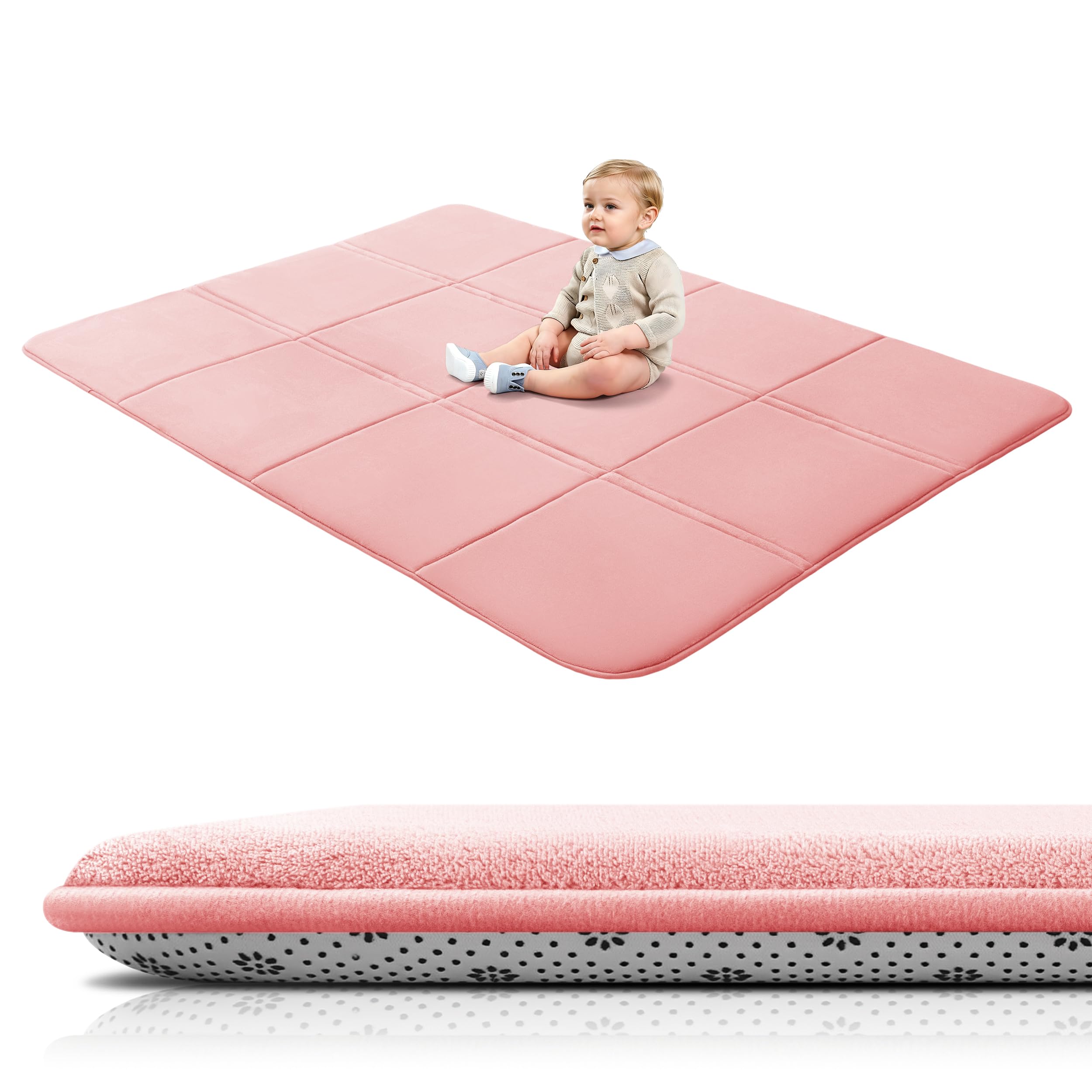BYBYME 3cm Dicke Faltbare Krabbelmatte Baby, 150x200cm Spielmatte mit Rutschfester Unterseite, Weiche Bodenmatte aus Memory-Schaum für Babys, Kinder & Kleinkinder, Ideal für Wohnzimmer & Yoga, Rosa
