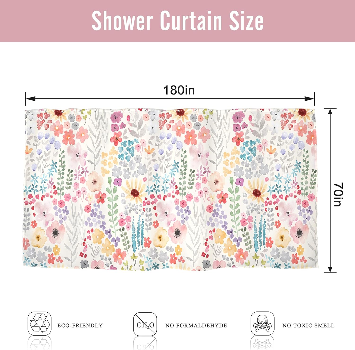Riyidecor Clawfoot Tub Extra Wide Shower Curtain for Bathroom Decor 180Wx70H Floral Flower Cute Colorful Wrap All Around Circular Round Art Printed Fabric Polyester Waterproof 32 Pack False Hooks