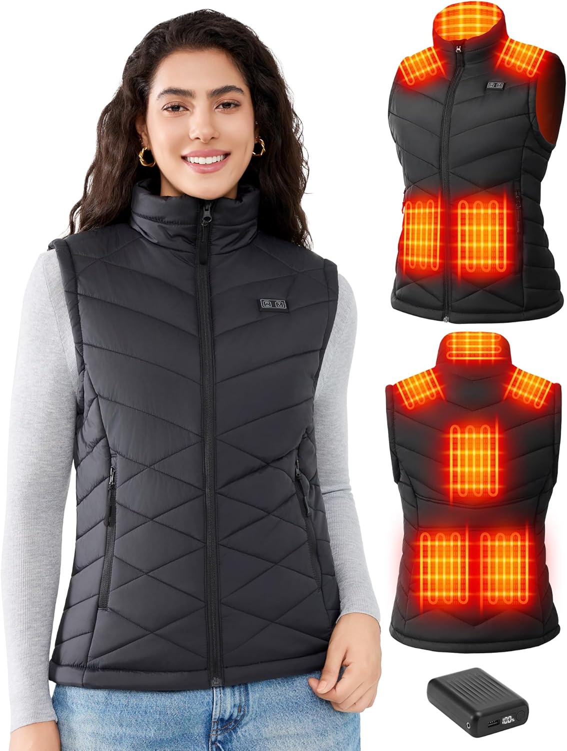 Zylyva Heated Vest Women with 18400mAh 7.4V USB-C Rechargeable Battery, Quilted Electric Vests, Stylish Heating Vest