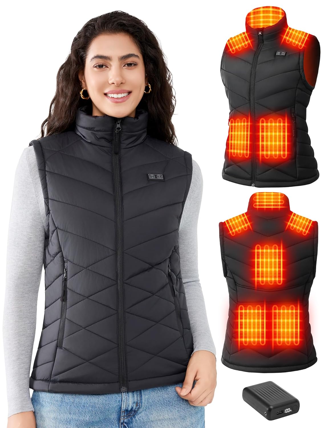 Heated Vest Women with 18400mAh 7 4V USB-C Rechargeable Battery Quilted Electric Vests Stylish Heating Vest