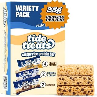 Tidetreats Crispy Rice Protein Bars – High Protein Snack with 25g Protein, Low Sugar, 7g Fiber, Gluten Free, Clean Ingredients – Healthy Energy Bars – 8 Count, Variety Pack