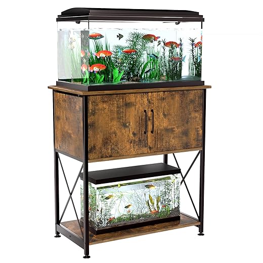 20-29 Gallon Aquarium Stand Metal Frame Fish Tank Stand with Cabinet Storage, for 20 Gallon Long Aquarium,30.7" L*16.5" W Tabletop,330LBS Capacity Rustic Brown and Black PG01YGN