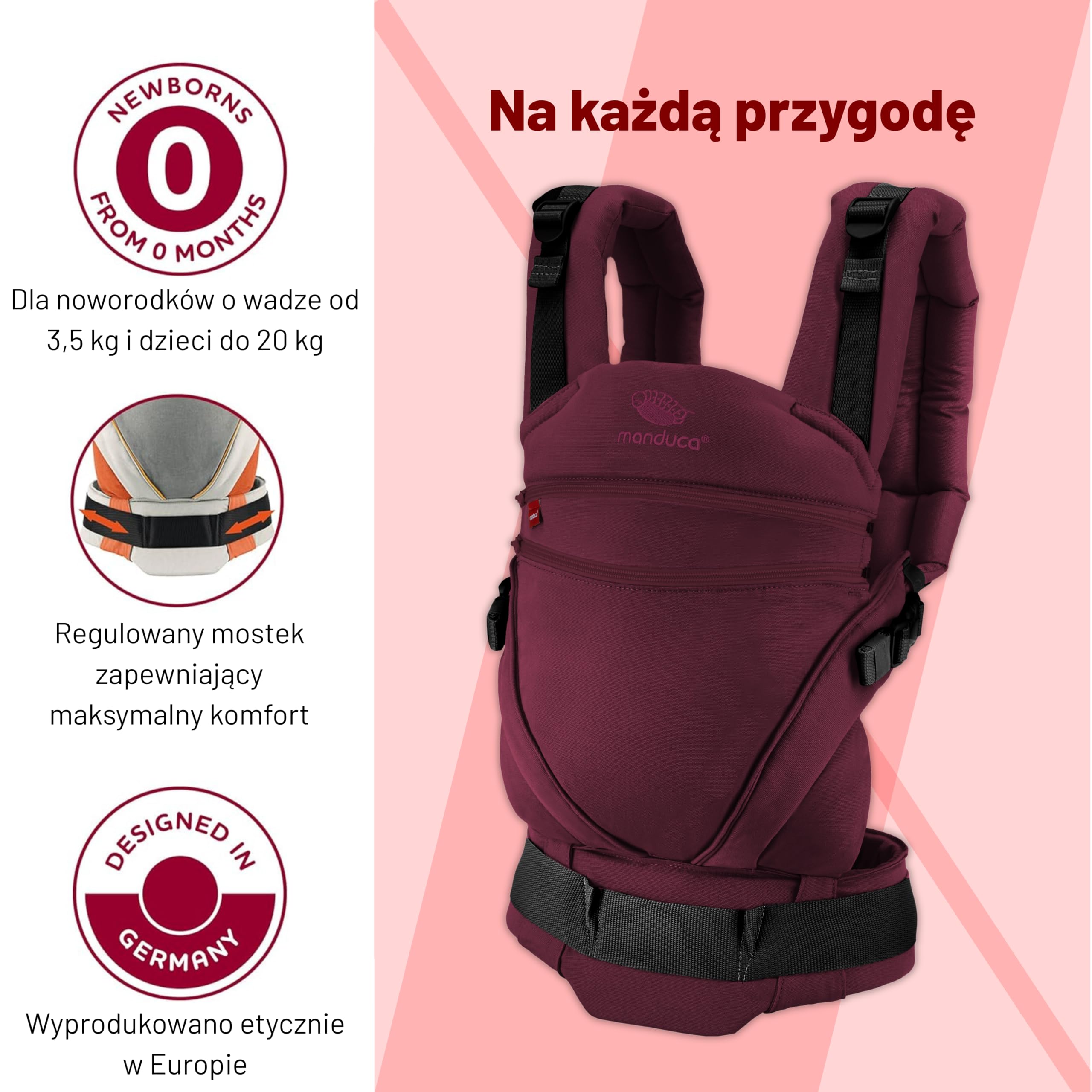 manduca XT nosidełko dziecięce – regulowane siedzisko, które rośnie wraz z dzieckiem – nosidełko dla niemowląt z bawełny organicznej z 3 możliwościami noszenia, Happy Kiss