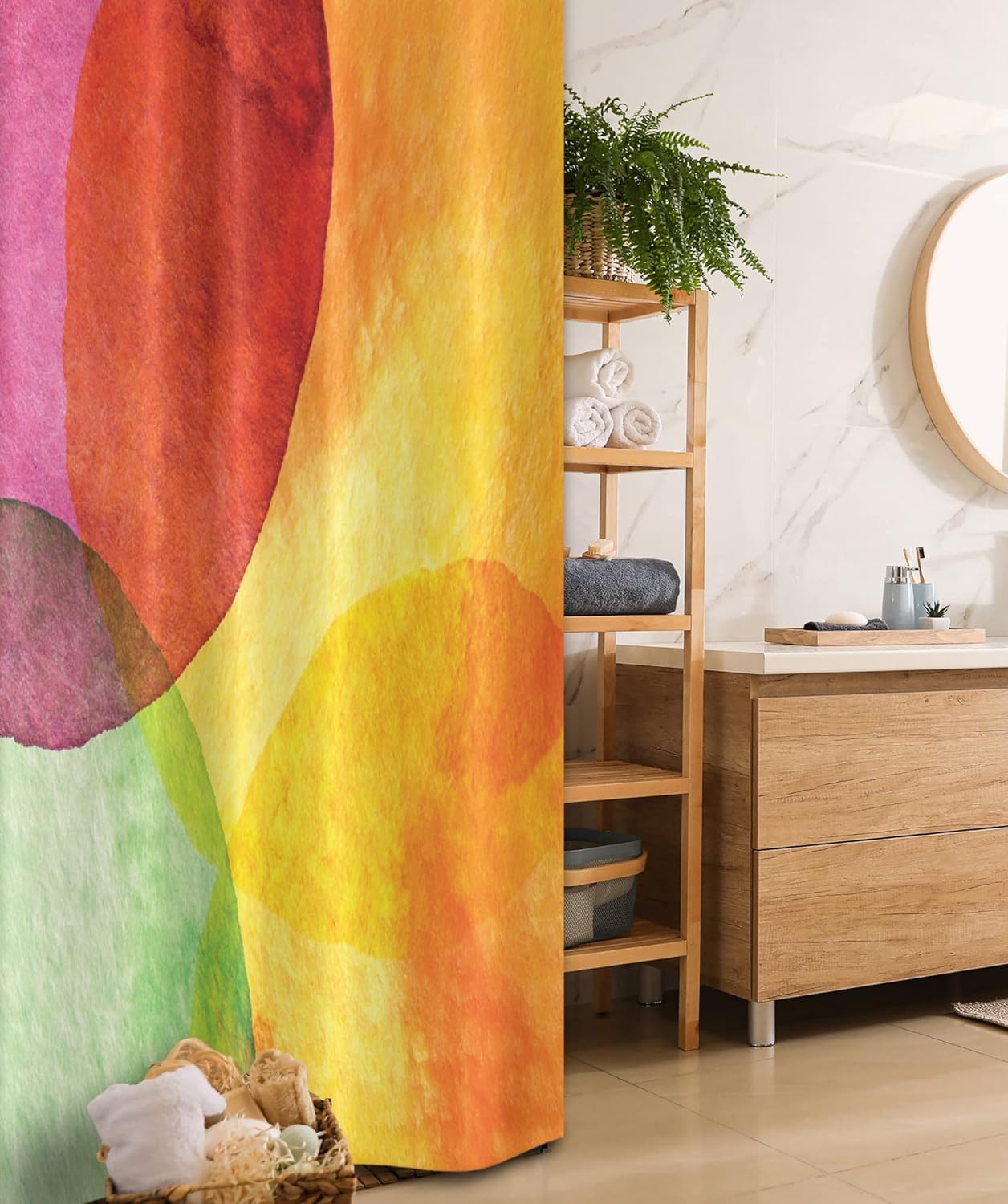 Ambesonne Abstract Stall Shower Curtain, Abstract Watercolor Painted Paper Style in Modern Art Design Print, Fabric Bathroom Decor Set with Hooks, 36" W x 72" L, Yellow Orange Lime Green