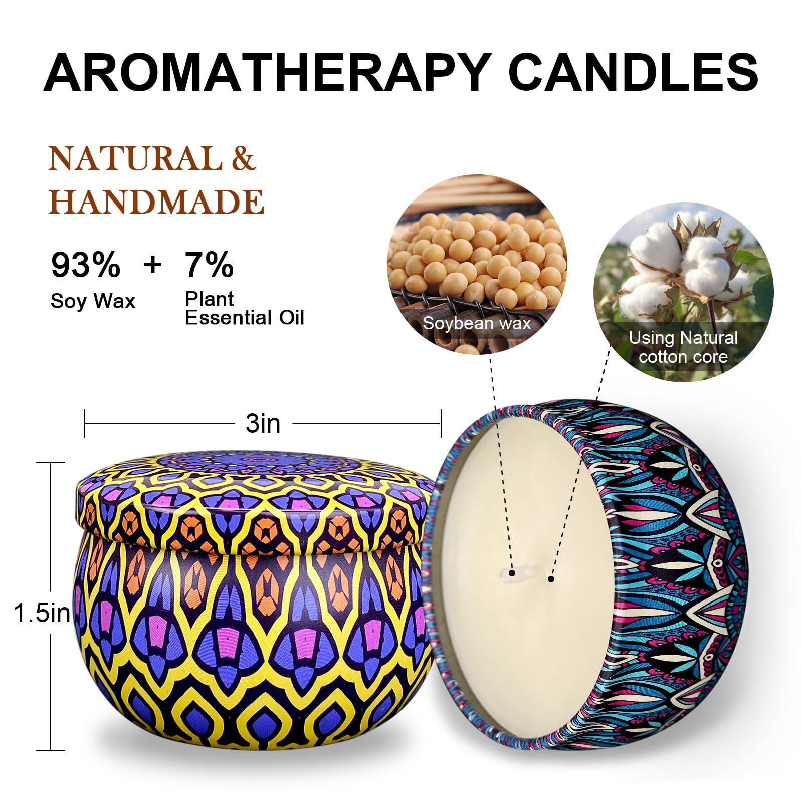 Juego de 48 velas aromáticas pequeñas de cera de soja, velas de aromaterapia de 2.5 onzas, velas de lata portátiles con tapa, cesta de regalo de relajación para madre, mujeres, amigos y compañeros de