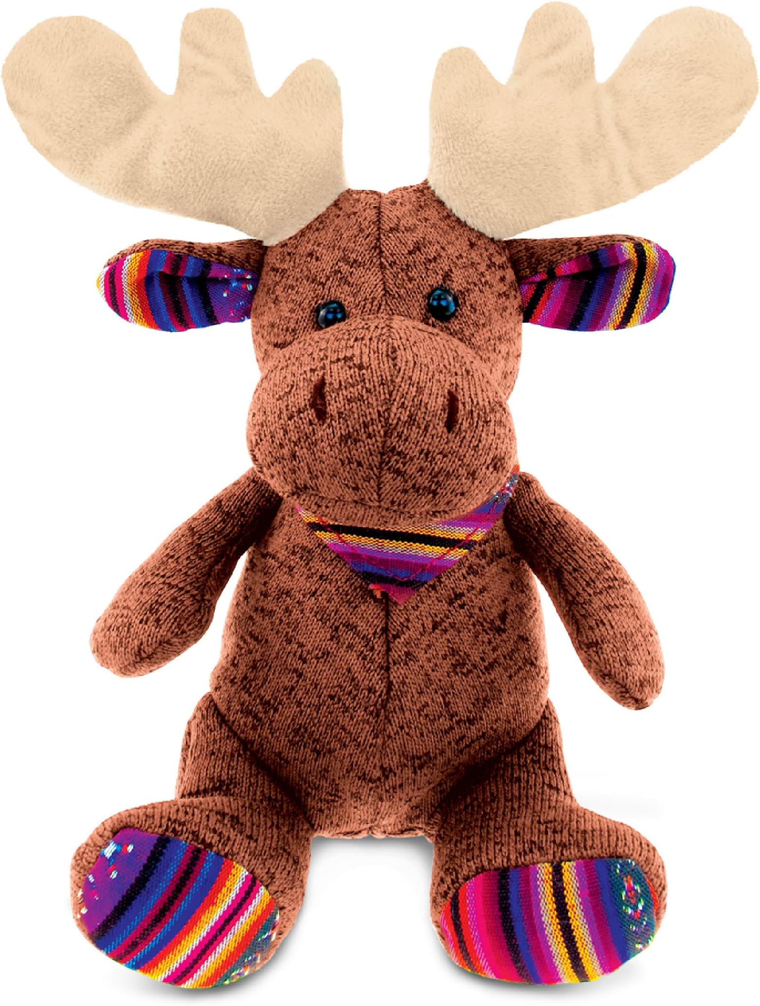 DolliBu Plush Moose Stuffed Animal - Soft Funky Brown Moose with Scarf, Adorable Huggable Plush Toy, Cute Wild Life Cuddle Gift for Kids and Adults - 9 Inch