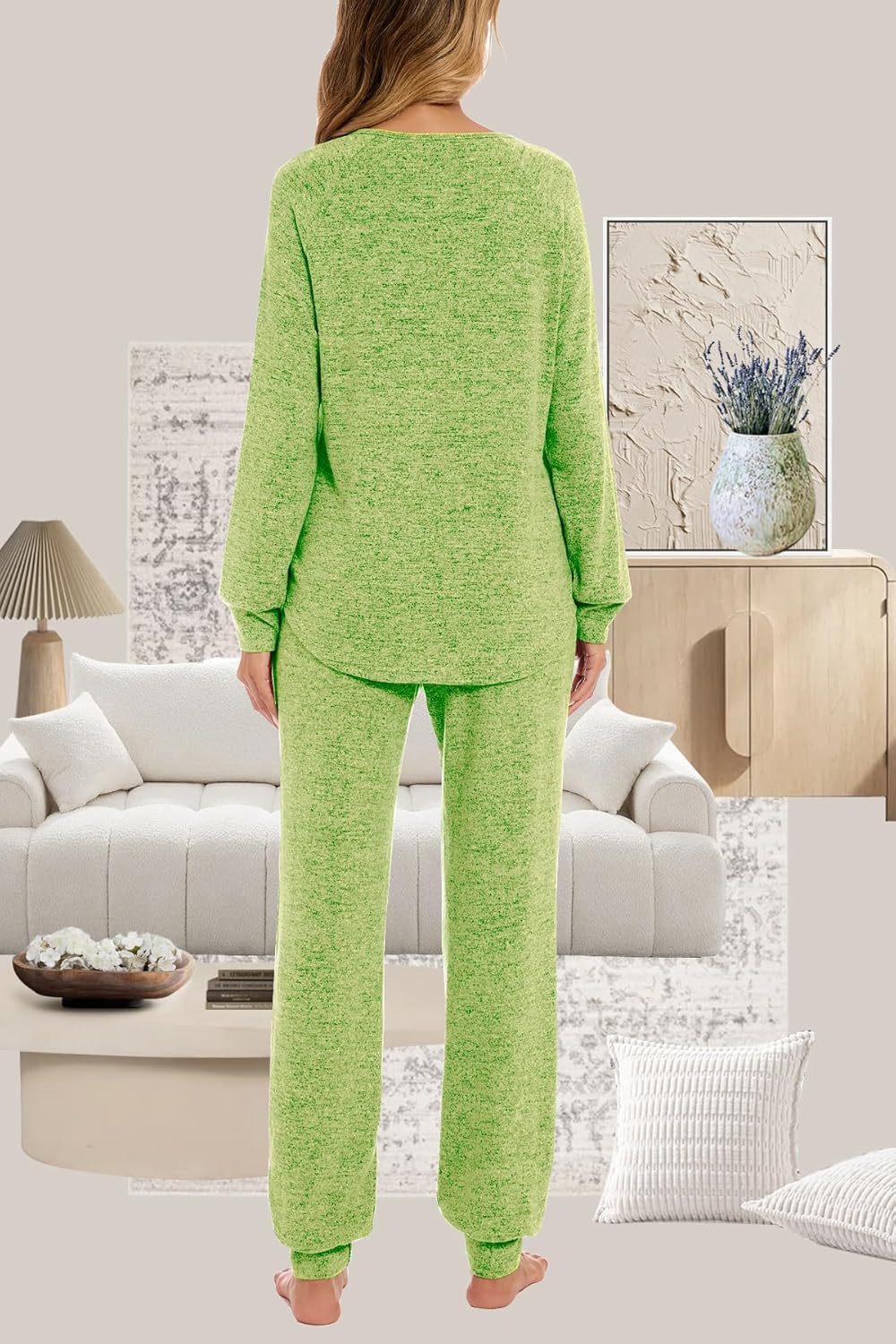 Aamikast Women's Pajama Sets 2 Piece Sleepwear Lounge Set Long Sleeve Top & Matching Joggers for Fall & Cold Nights - Image 5