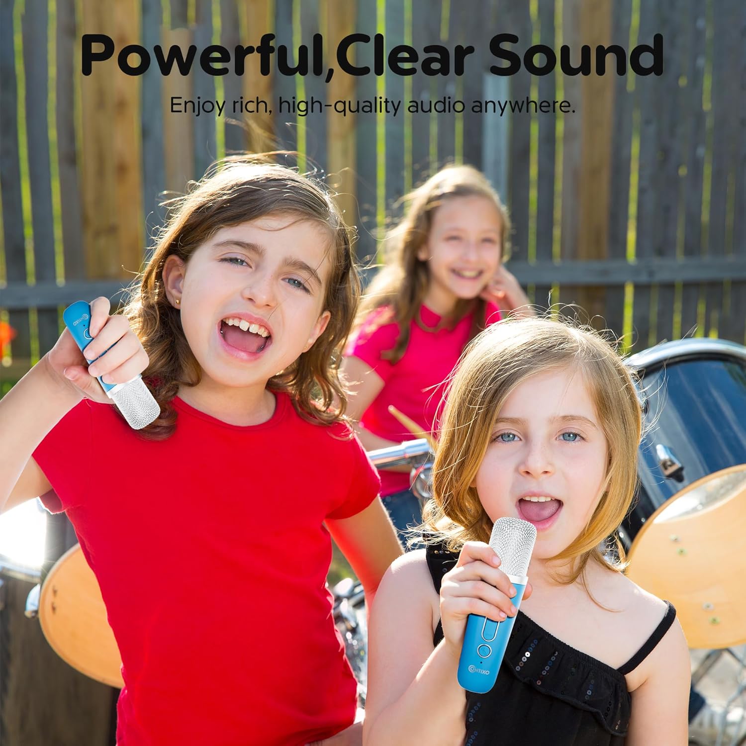 Contixo KS1 Mini Karaoke Machine for Kids, Portable Bluetooth Speaker with 2 Wireless Microphones & Dynamic Lights for Boys & Girls, Home Party Entertainment Toy (Blue) image 2 of 8 B0DHGTG5YX