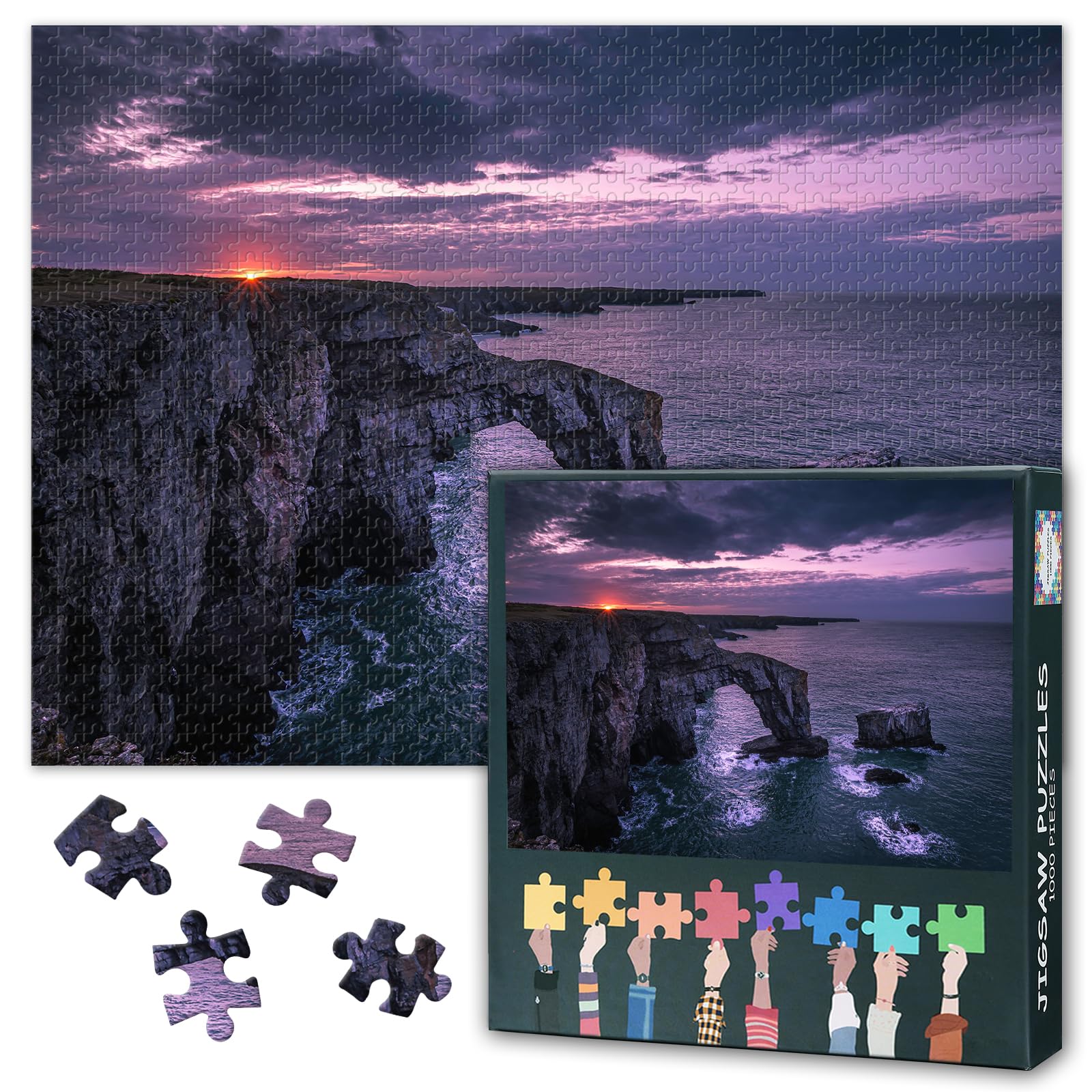 Puzzles for Adults 1000 Pieces, Green Bridge of Wales Rrock Arch Jigsaw Puzzles, Pembrokeshire South Wales Adult Puzzle for Adults, Educational Fun Games or Toys for Elders Friends 20X27 INCH