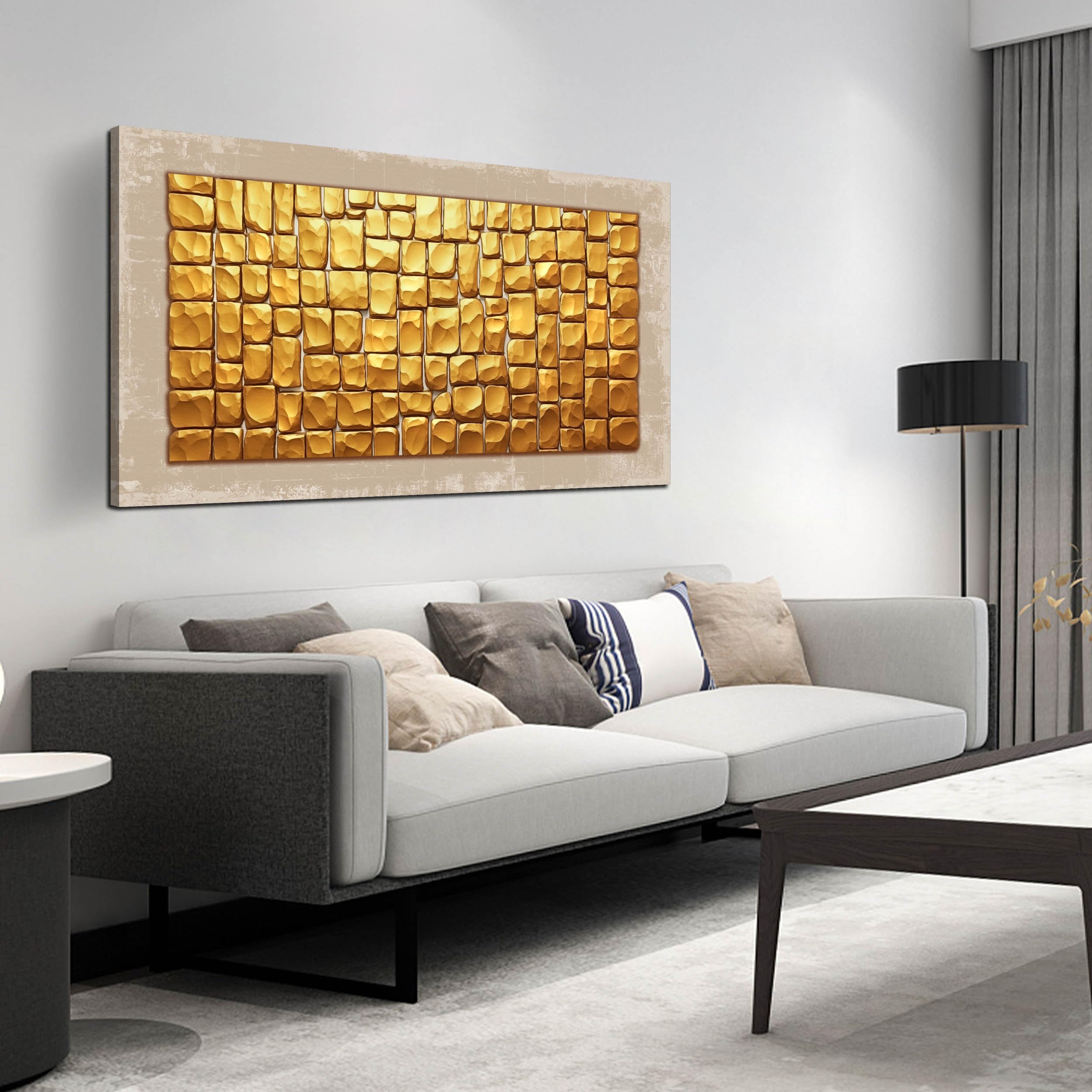Abstract Art Pictures for Wall in Living Room - Gold Wall Art for Office - Modern Canvas Wall Art for Bedroom Size 24" x 48"
