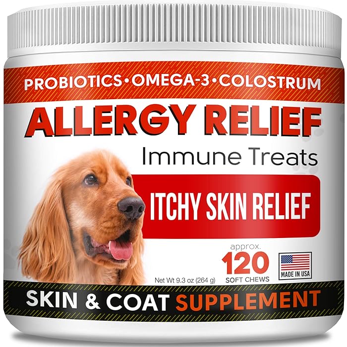 Buy Allergy Relief Chews for Dogs with Omega 3 + Probiotics + Colostrum Itchy Skin Relief