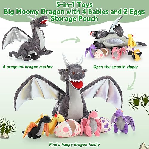 Miniatura 7 de MaoGoLan Dragon Plush Stuffed Animal with Babies Inside,21 inch Large Stuffed Dragon Plush Bulk,7 Pcs Dragon Plush Toy Set,Stuffed Mommy Dragon with