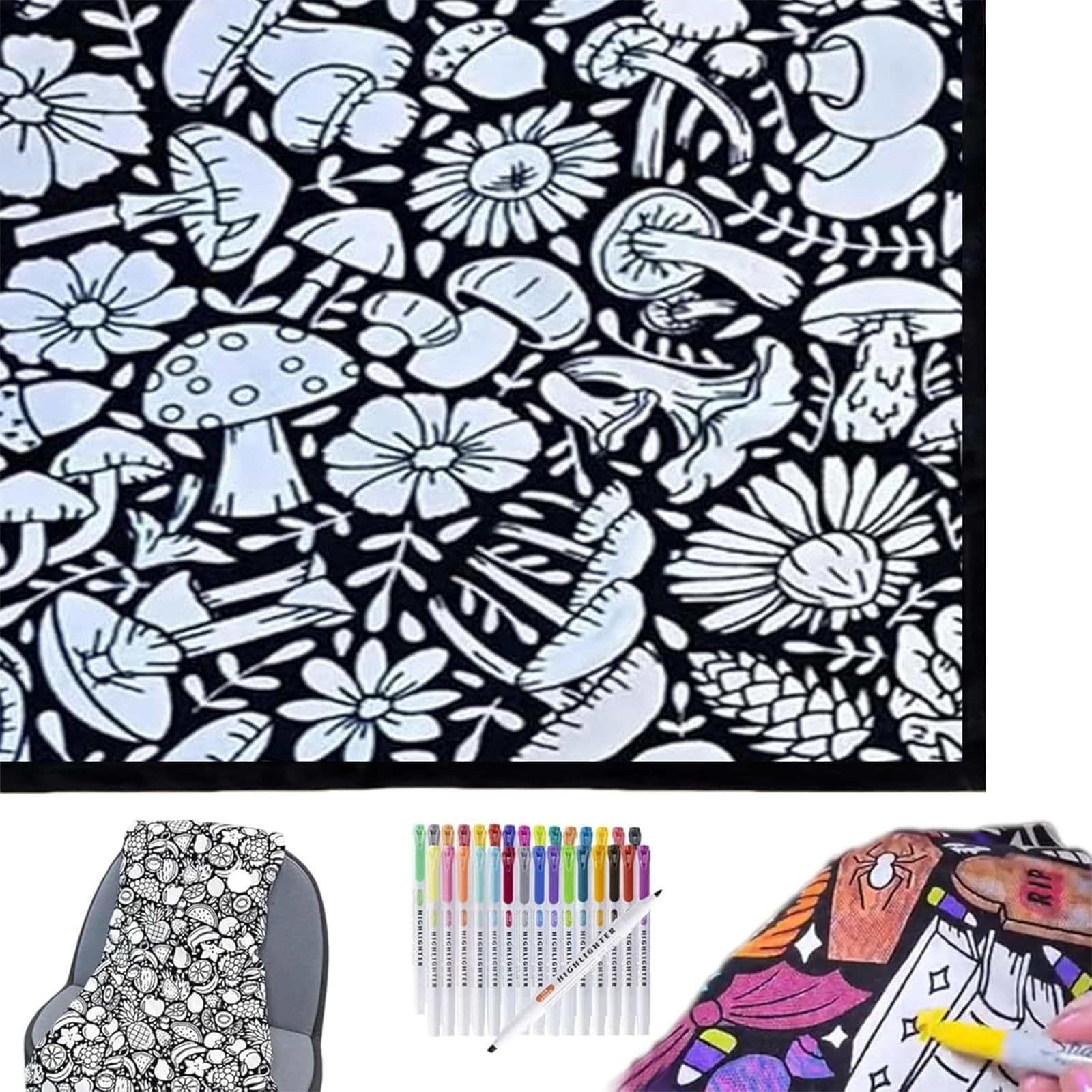 CUEYU DIY Coloring Blanket, Coloring Blankets for Adults, Color Your Own Blankets, Creative Personalized Drawing Art Project, Soft Cozy Fleece Drawing Throw Bedroom Decor