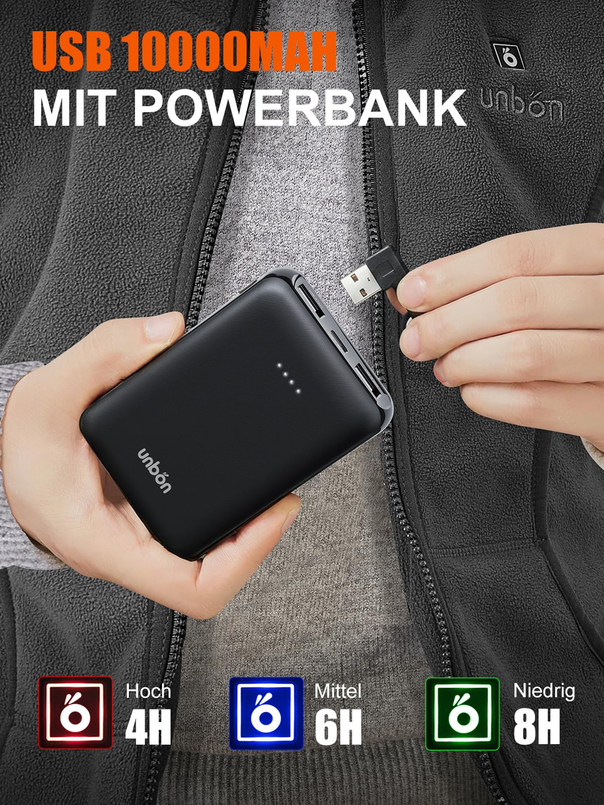 UNBON Heizweste Damen, Beheizbare Weste Damen mit Powerbank USB 10000mAh, Wärmeweste Fleece mit 3 Heizstufen 6 Heizzonen, Beheizte Weste mit Akku, Beheizte Beheizbare Jacke Heizjacke