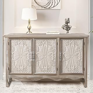 RoyalCraft Farmhouse Sideboard Buffet Cabinet with Storage, 49" Solid Wood Credenza Buffet Table Coffee Bar Wine Bar Storage Cabinet with 3 Doors for Dining Room Living Room Hallway, (Provence Gray)