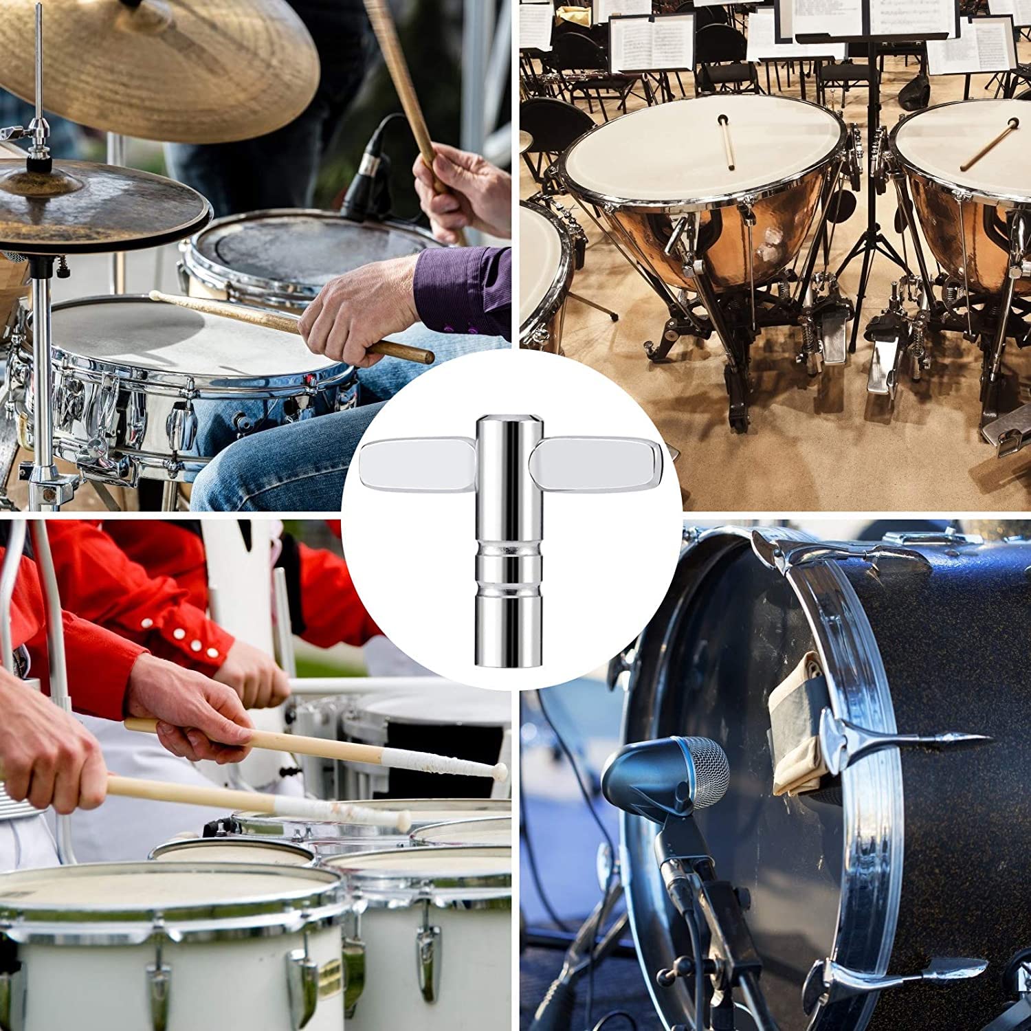 4 Chiavi Per Batteria - Tipo T E Z - Acciaio Cromato Per Drum Kit