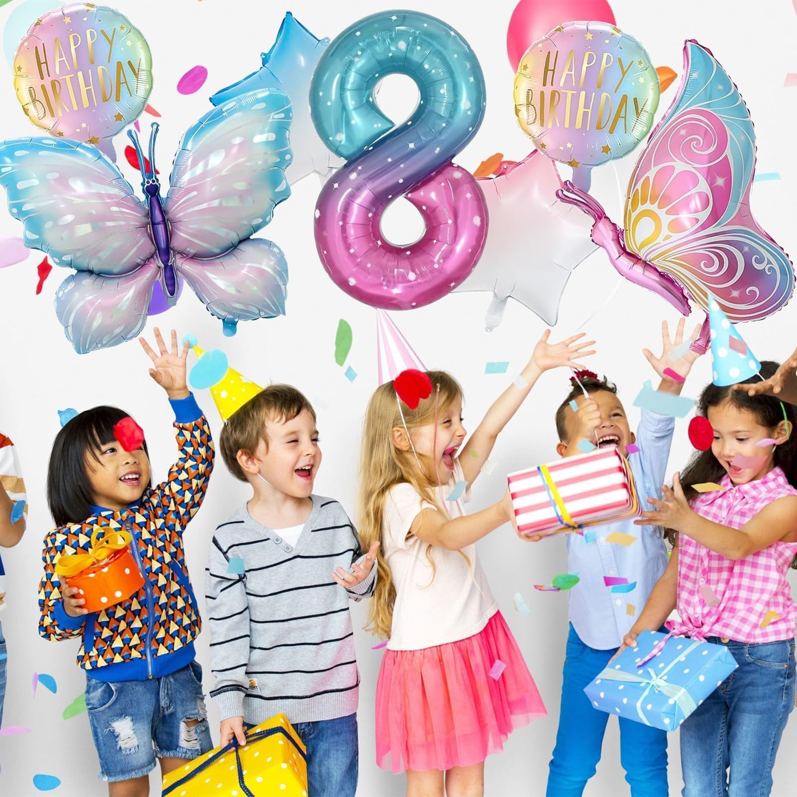 7 Pezzi Farfalla Festa Compleanno, Palloncini Farfalla Colorati, Fiori Palloncino Elio, Decorazioni Compleanno Bambina, per Tema Feste Compleanno Decorazioni