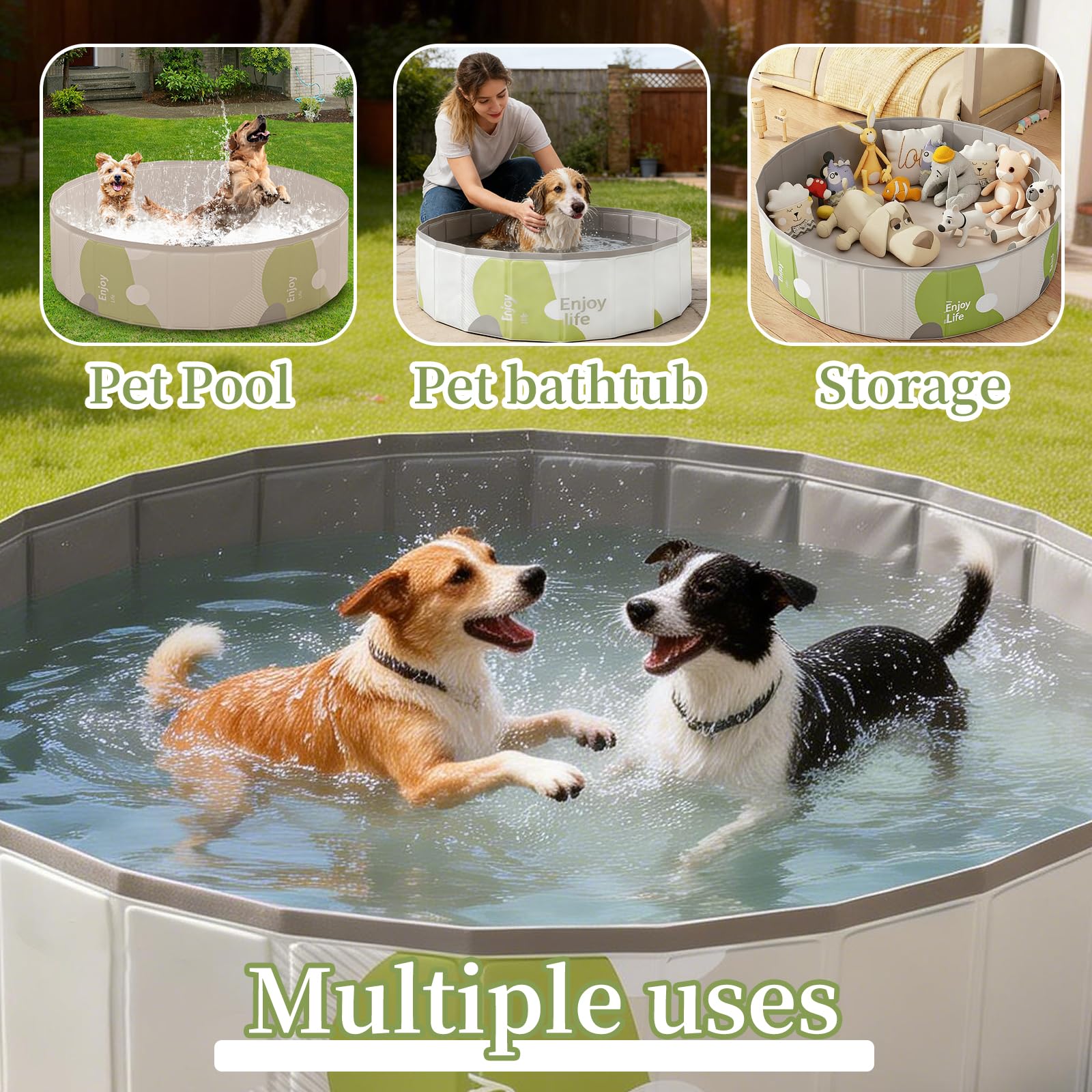 Piscine pour Chiens, pataugeoire Pliable pour Chiens, résistante à l'usure et antidérapante pour Animaux de Compagnie (Gris)