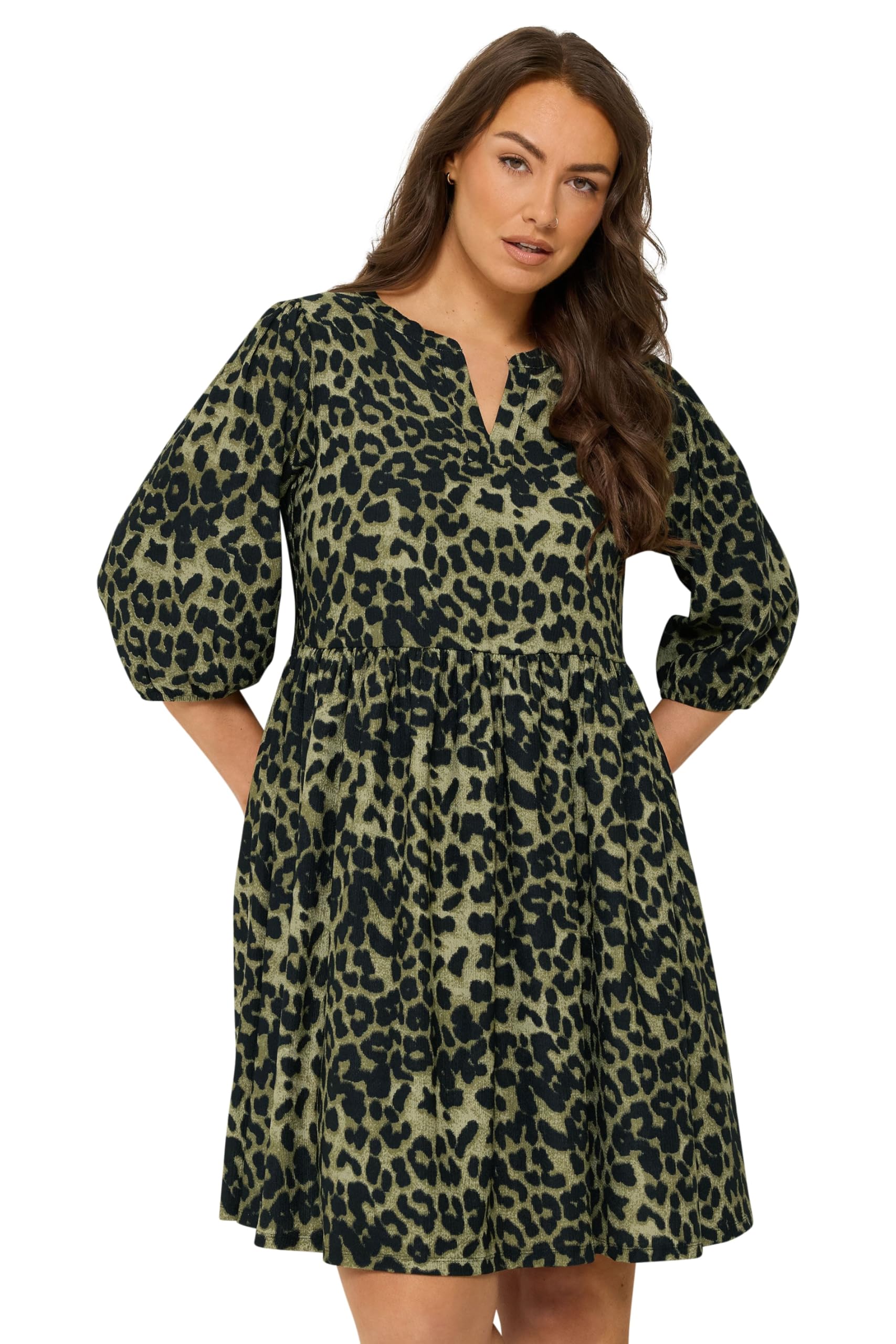 Yours Women's Green Curve Animal Notch Neck Dress - Plus Size Curve