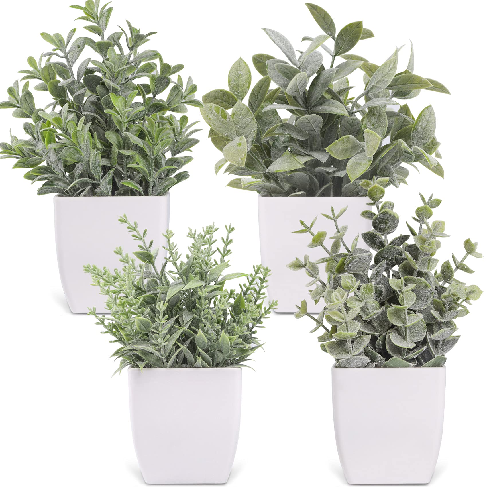 Der Rose 4 Packs Small Fake Plants Artificial Greenery Potted Plants