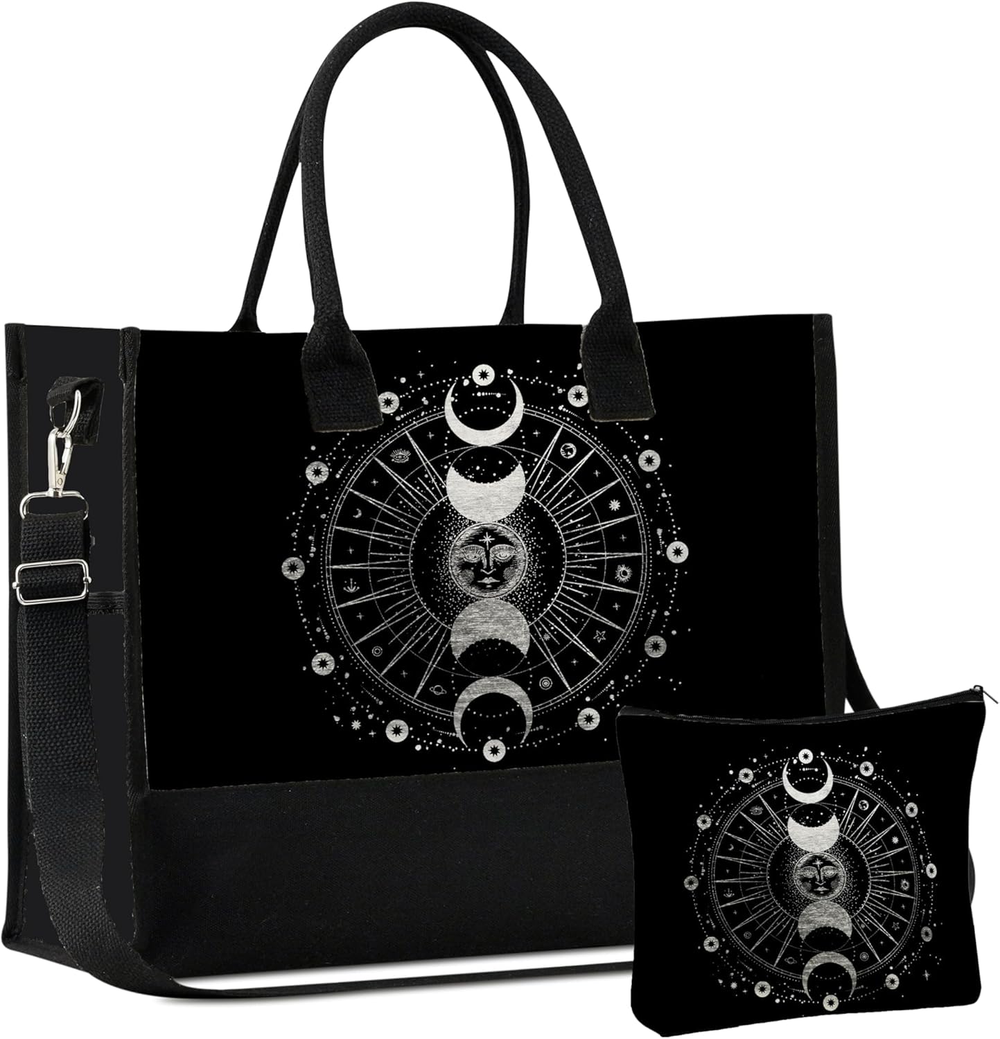 InnoBeta Astrology Witchy Gifts, Moon Tote Bag for Women, Top Zipper Closure and Shoulder Strap, Perfect Gifts for Birthday, Thanksgiving, Christmas