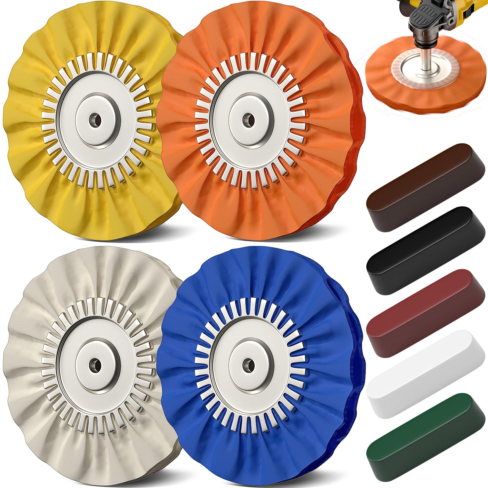 Set 9 dischi lucidatura Airway 20,3 cm per smerigliatrice angolare trapano alluminio metallo finitura a specchio foro 5/8 Arbor
