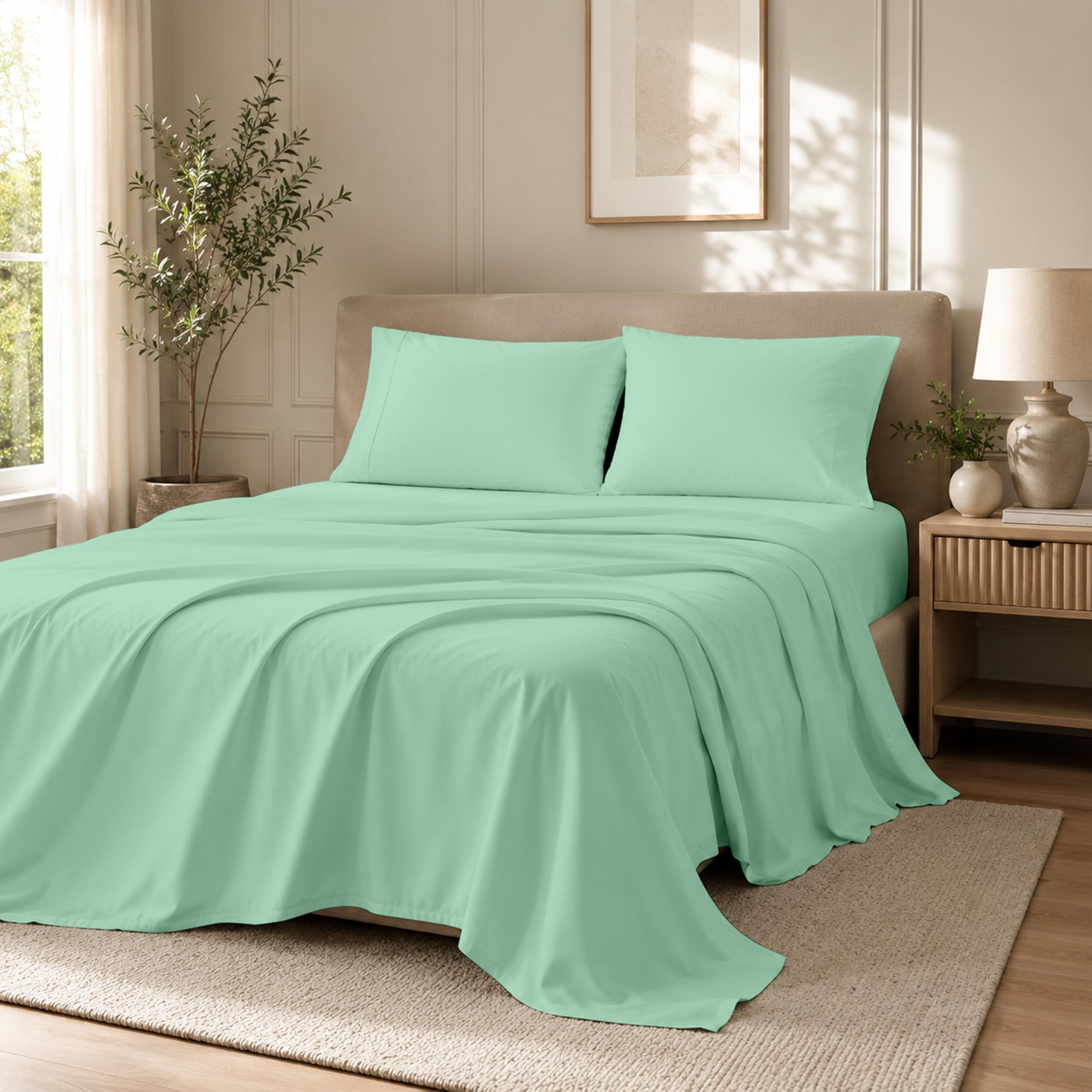 Egypto Microfibre Luxury Bedding Flat Sheets Single – Breathable & Hypoallergic Flat Sheets – Shrinkage & Fade Resistant Flat Bed Sheet Duck Egg