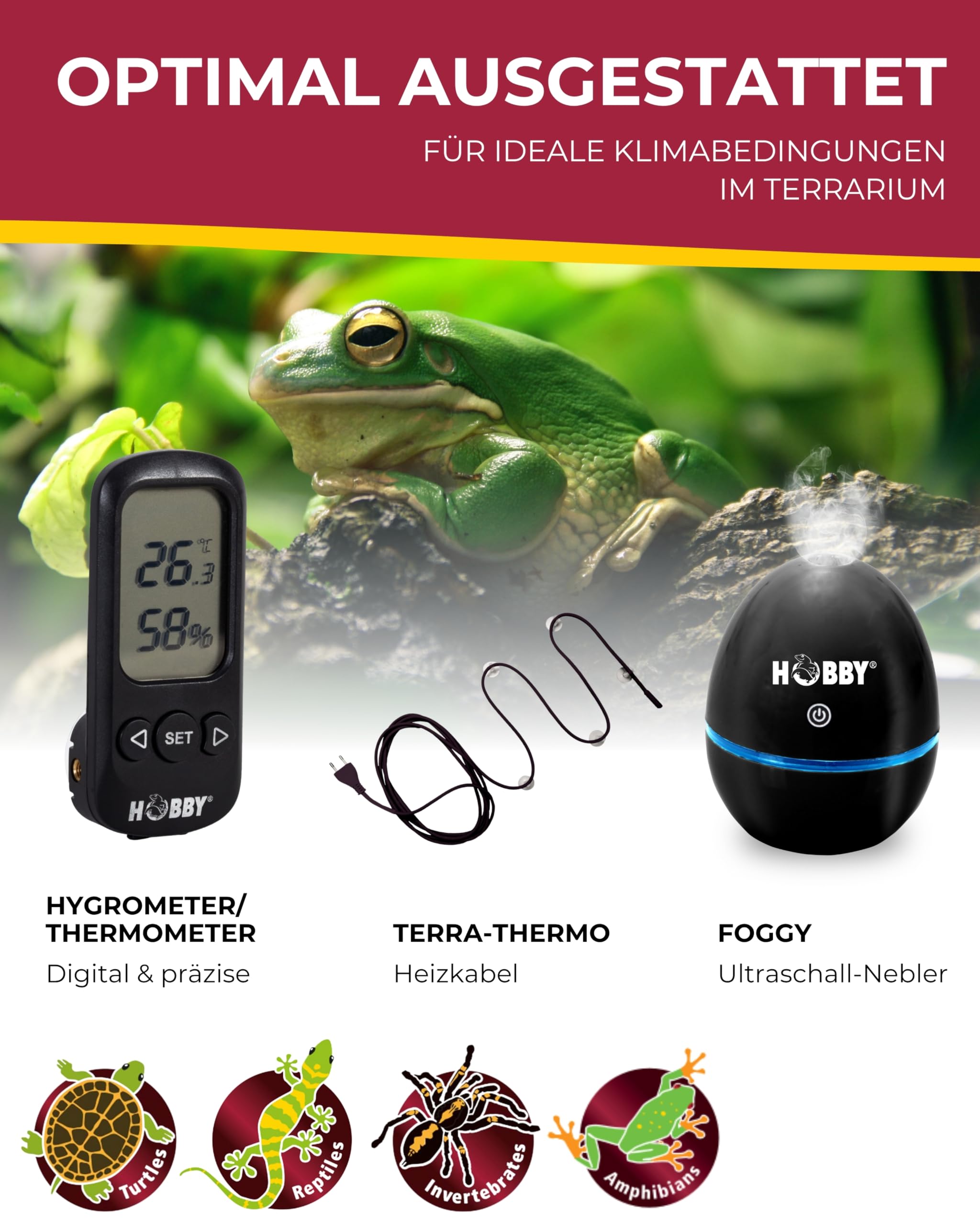 HOBBY Terraristik Terra Check I digitales Hygrometer & Thermometer mit Alarmfunktion I zur exakten Kontrolle der Luftfeuchtigkeit und Temperatur in Terrarien I für ideales Terrarienklima