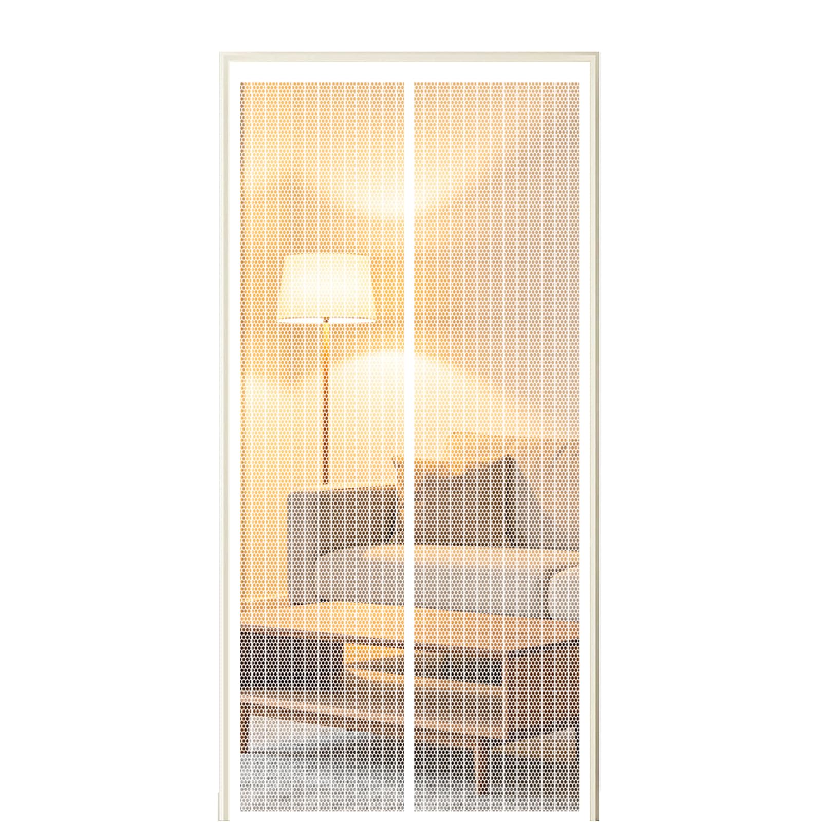 Xuehmin White Screen Door 150 X 255 Cm Self Sealing Powerful Magnets Heavy-Duty Fly Screen Door With Powerful Magnets & Full Frame Magic Tape Suitable For Patio Doors Balcony Bedroom,
