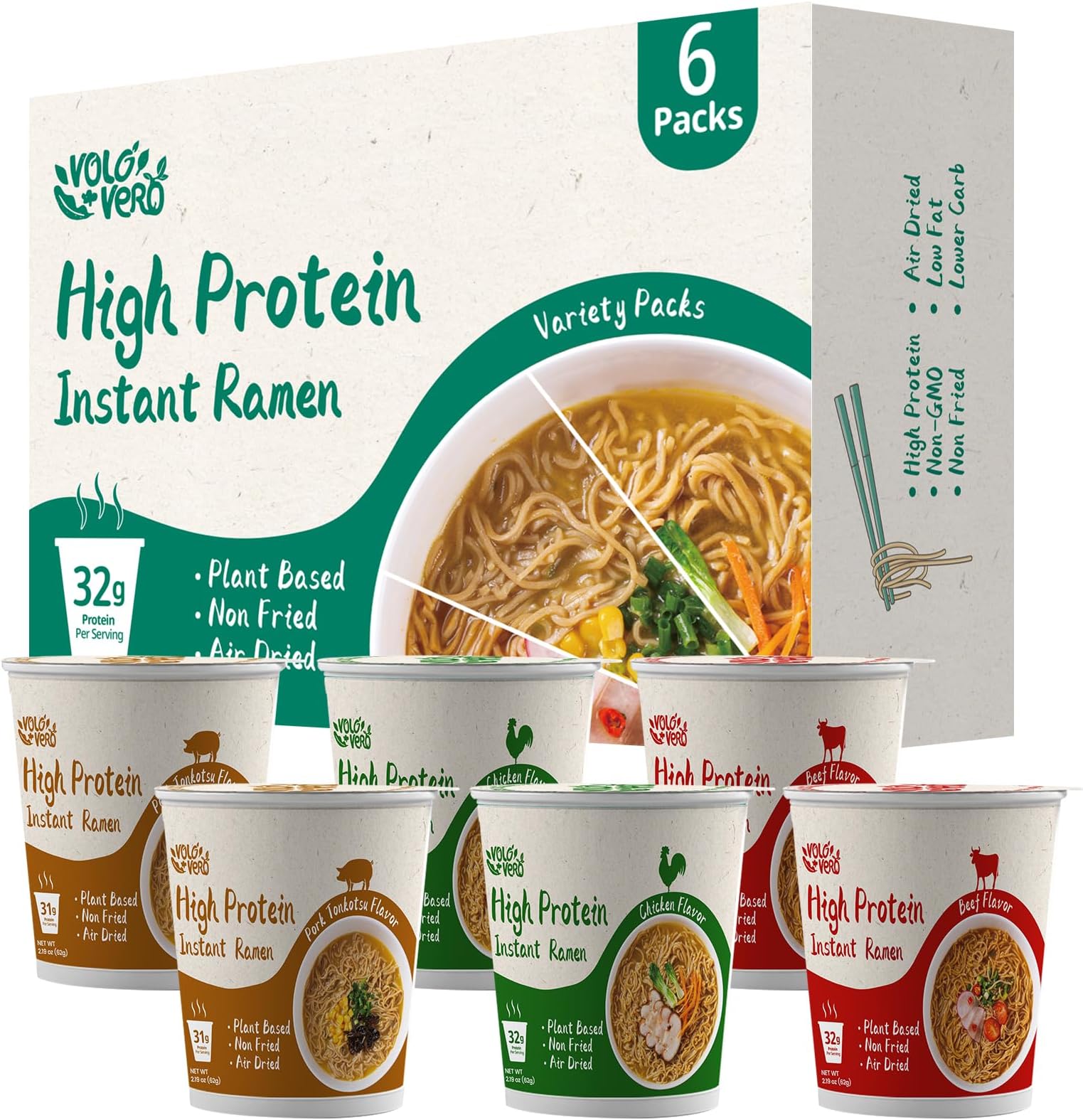 VOLO VERO High Protein Instant Ramen Cup Variety Pack