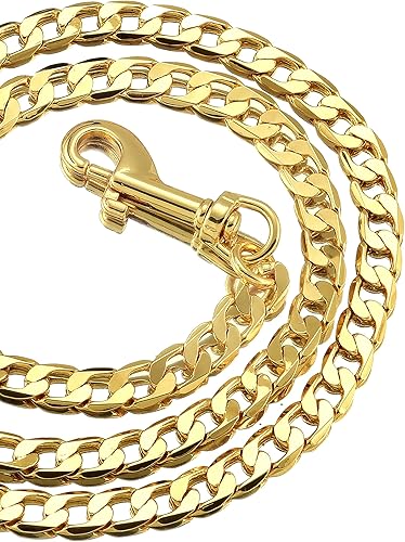 Miniatura 5 de Correa de cadena para perro para collares de perro, correa masticable de metal dorado de 18 quilates con mango acolchado, fuerte correa