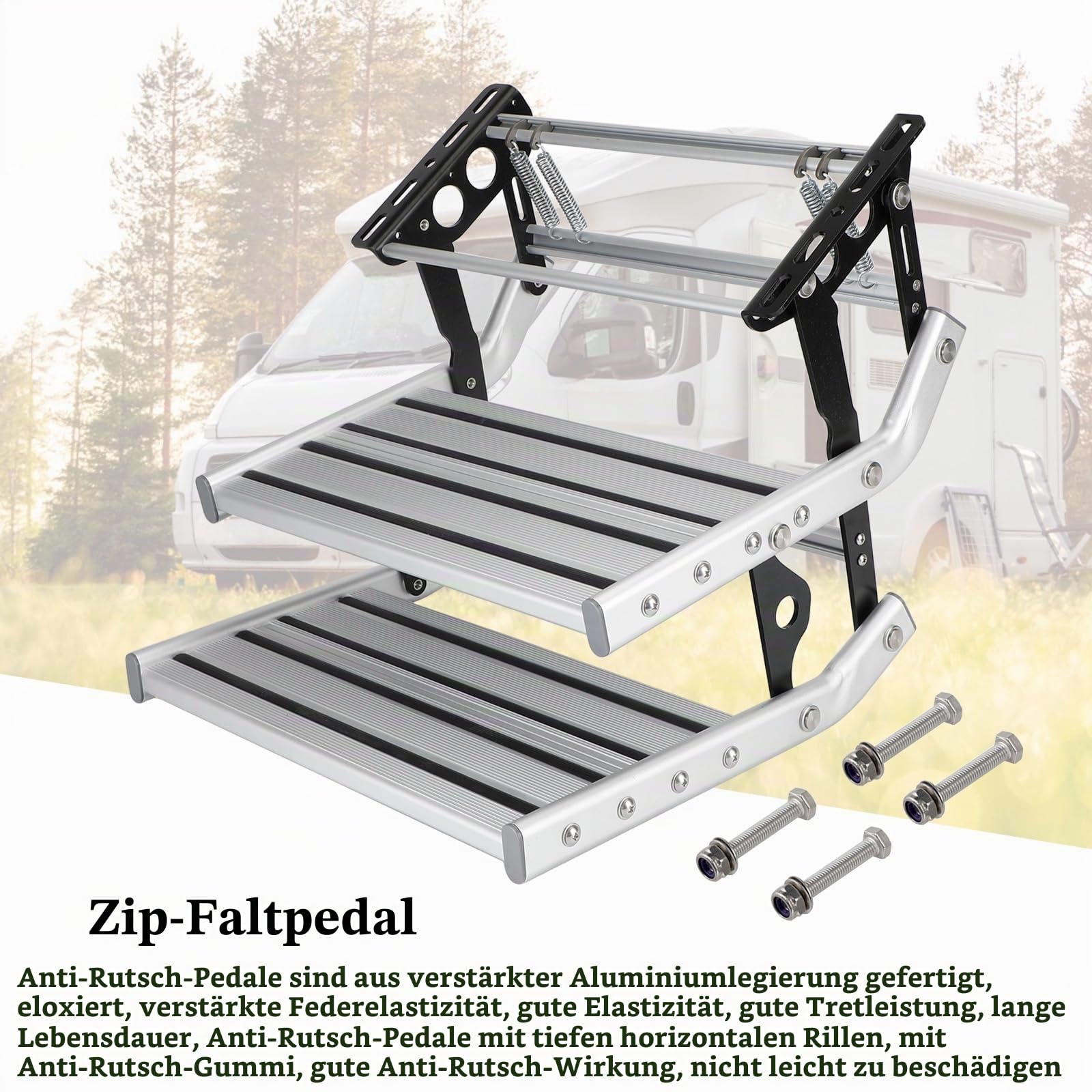Aluminium Manuelle Doppelte Ausziehbare Klappstufe für Wohnmobil, Wohnwagen, Camper - Verstärktes Rutschfestes Pedal - Leiter - 150 kg Tragfähigkeit