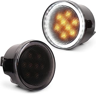JK Turn Signal Lights White Halo Ring Smoked Lens Front Signal Parking Lights Amber Driving Lights Replacement for 2007-2017 Jeep Wrangler JK JKU
