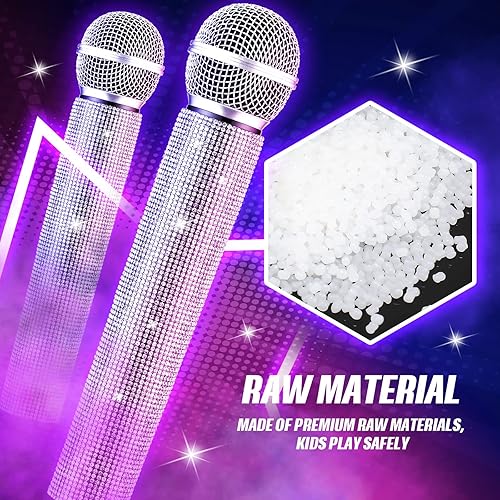 Miniatura 3 de Threan 2 piezas de micrófono de simulación de juguete, con diamantes de imitación brillantes para juego de micrófono, micrófono falso para