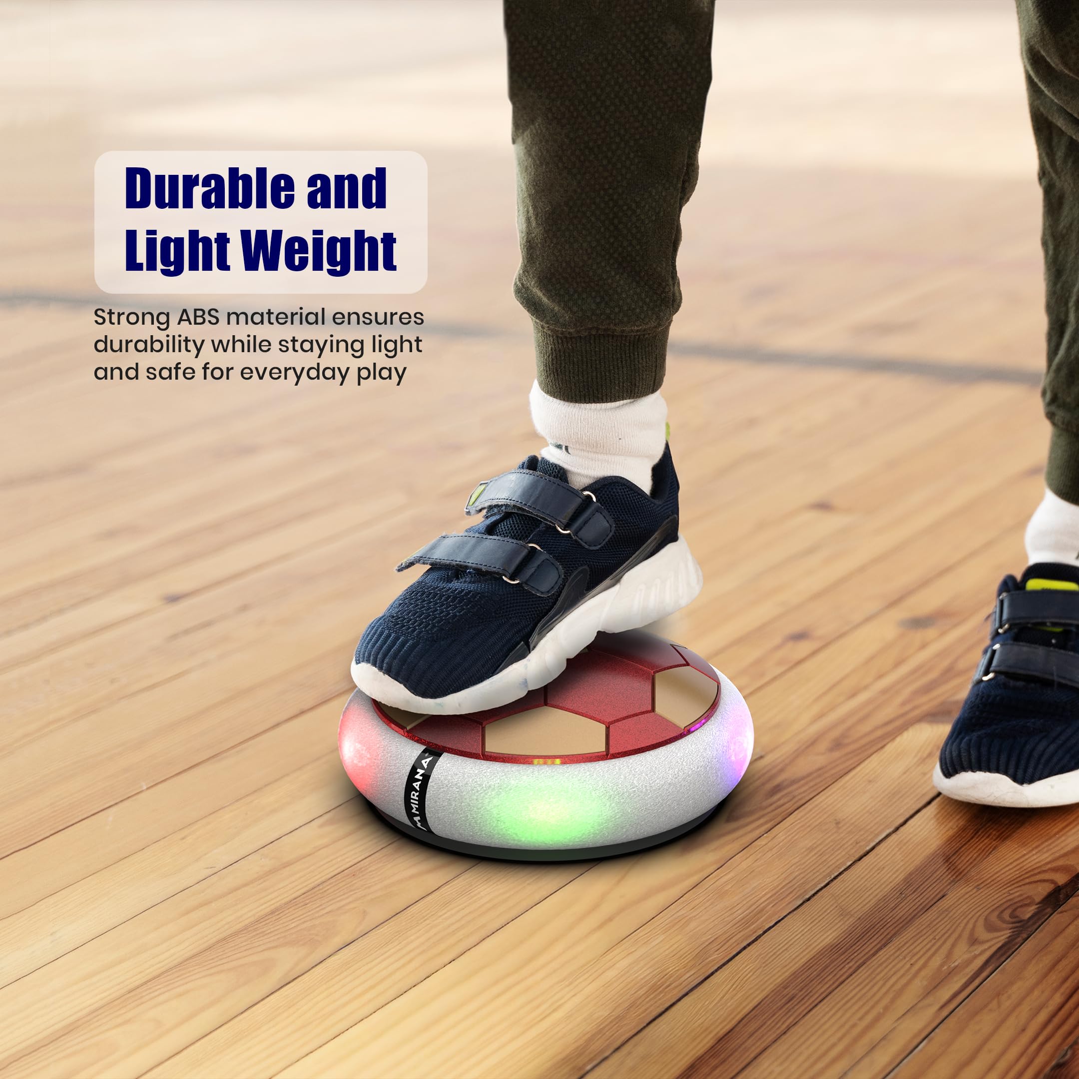 Mirana Air Football Smart Toy for Kids | 3-Mode USB Type-C Rechargeable Hover Ball | Indoor Electric Hoverball with LED Lights | Birthday Gift for Boys & Girls 2 3 4 5 6 7 8 9 10 Years (Red-Golden) 3
