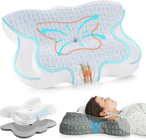 Elviros Almohada cervical de espuma viscoelástica para aliviar el dolor almohadas ortopédicas ajustables para dormir almohada ergonómica de cama