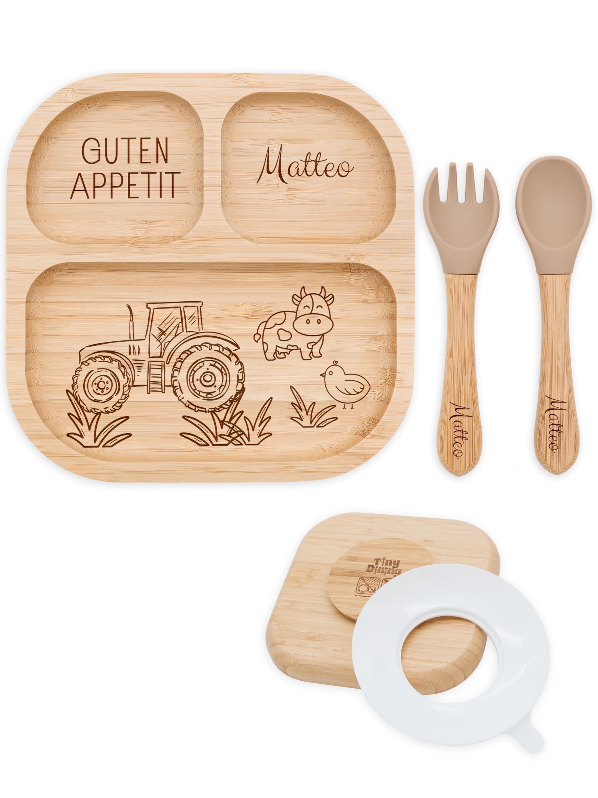 Bärenfreunde® - Personalisierter Teller mit Saugnapf - Praktisches Beikost Zubehör mit Namen - Baby Teller Rutschfest - Personalisierte Geschenke (Bauernhof Tiere)