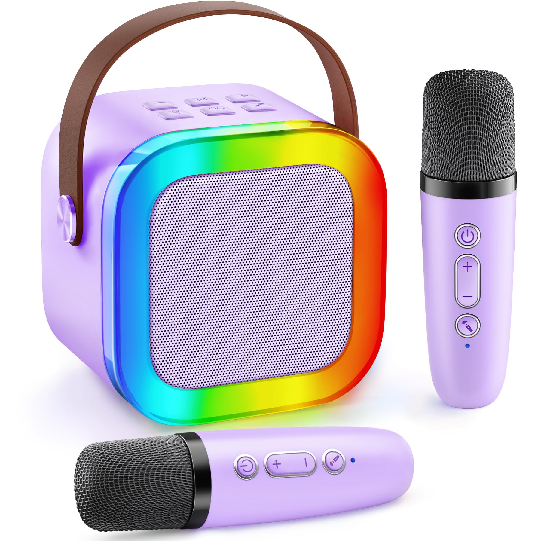 Gontence Karaoke con 2 Microfono Bambini - Macchina Musicale con Luce LED - Regalo per Bambine 3-12 Anni - Giocattolo Giochi Bambina 3-12 Anni -Mini Microfono Viola per Karaoke