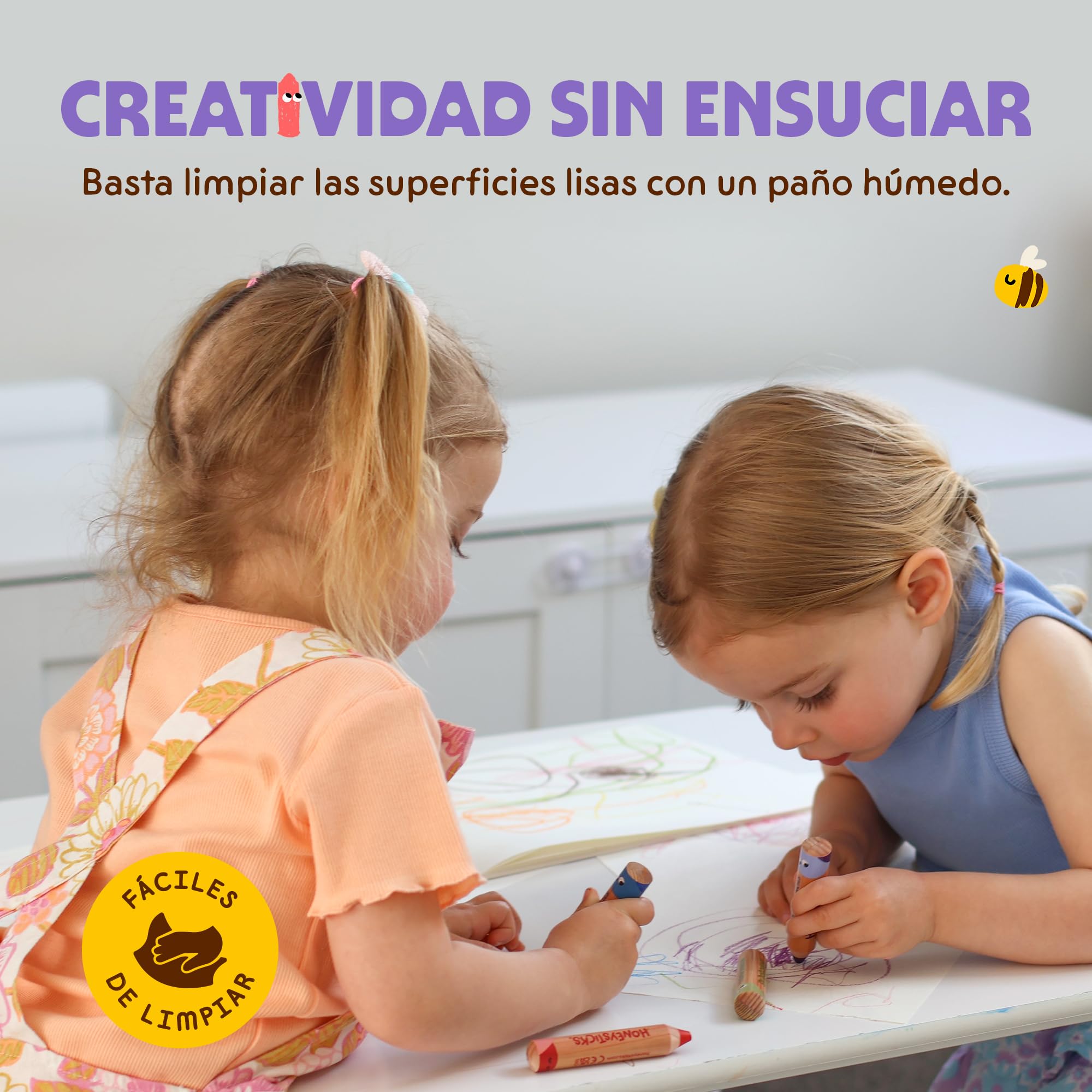 Honeysticks Little Learner Lápices de Colores de Cera para Niños Jumbo, Pack de 8 – Mis Primeros Lápices con Núcleo de Cera de Abeja No Tóxica, Fácil Agarre, Colores Vivos, Para Niños de 1 a 4 Años
